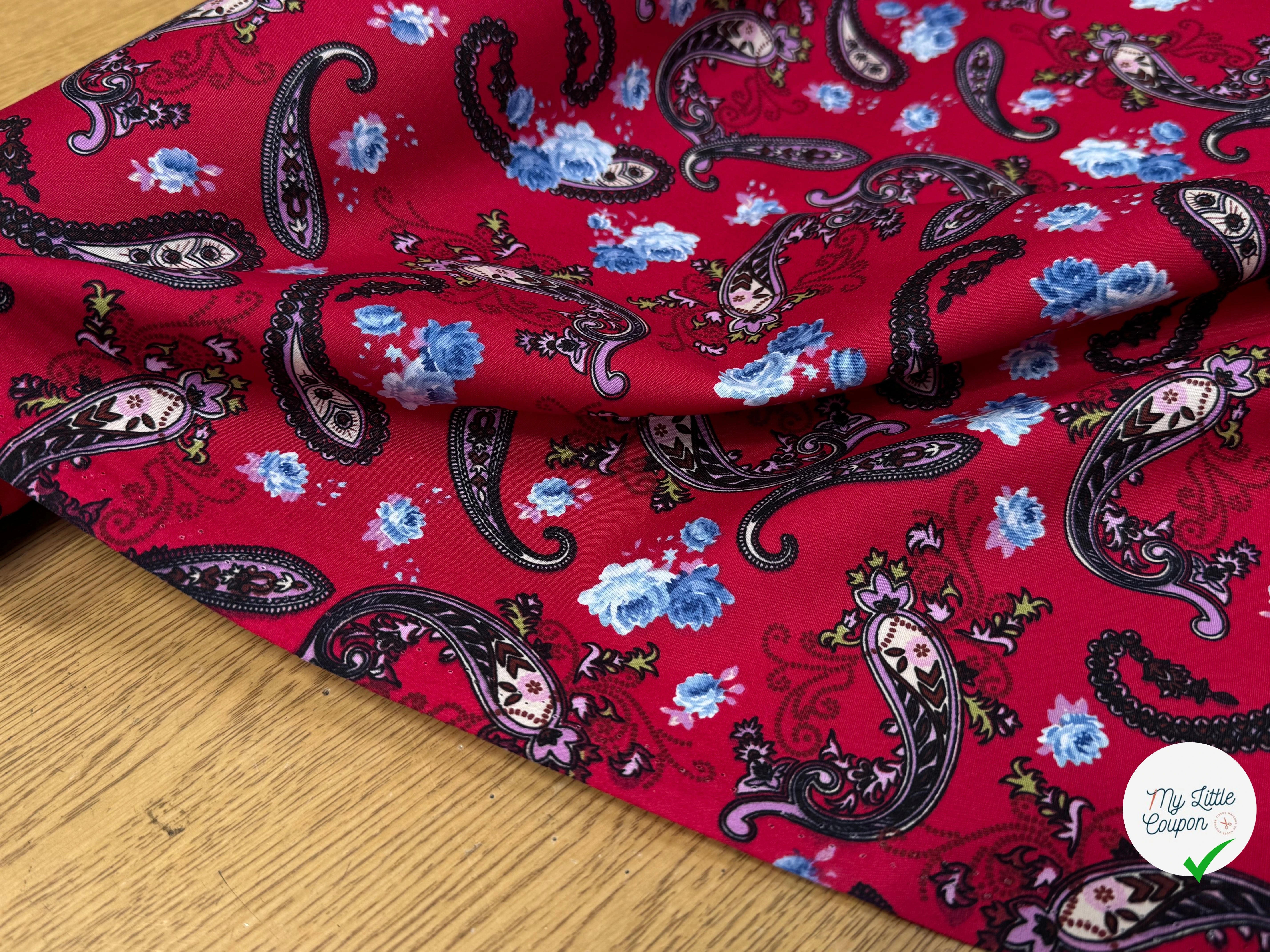 POPELINE DE COTON PAISLEY ROUGE - My Little Coupon
