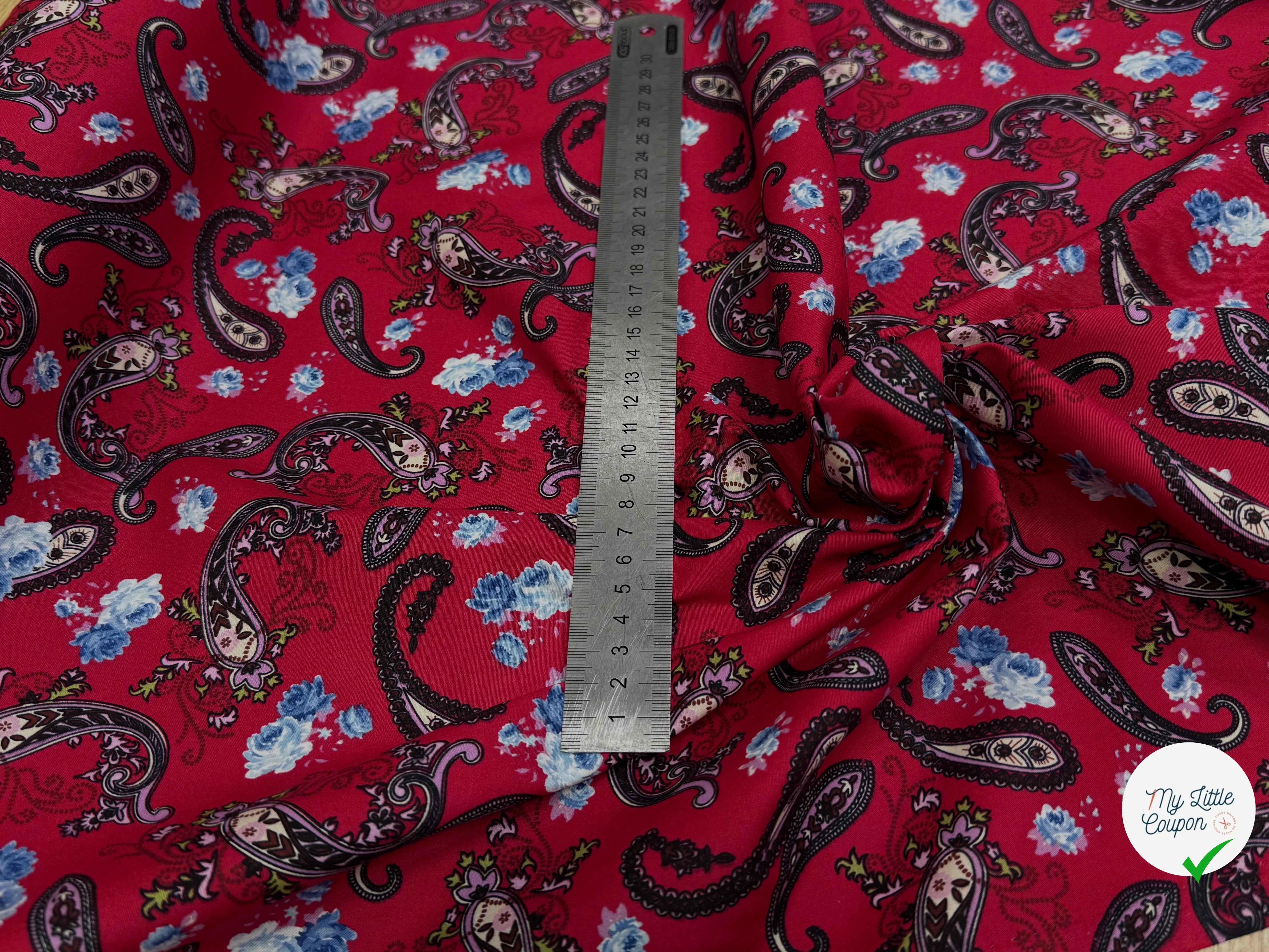 POPELINE DE COTON PAISLEY ROUGE - My Little Coupon