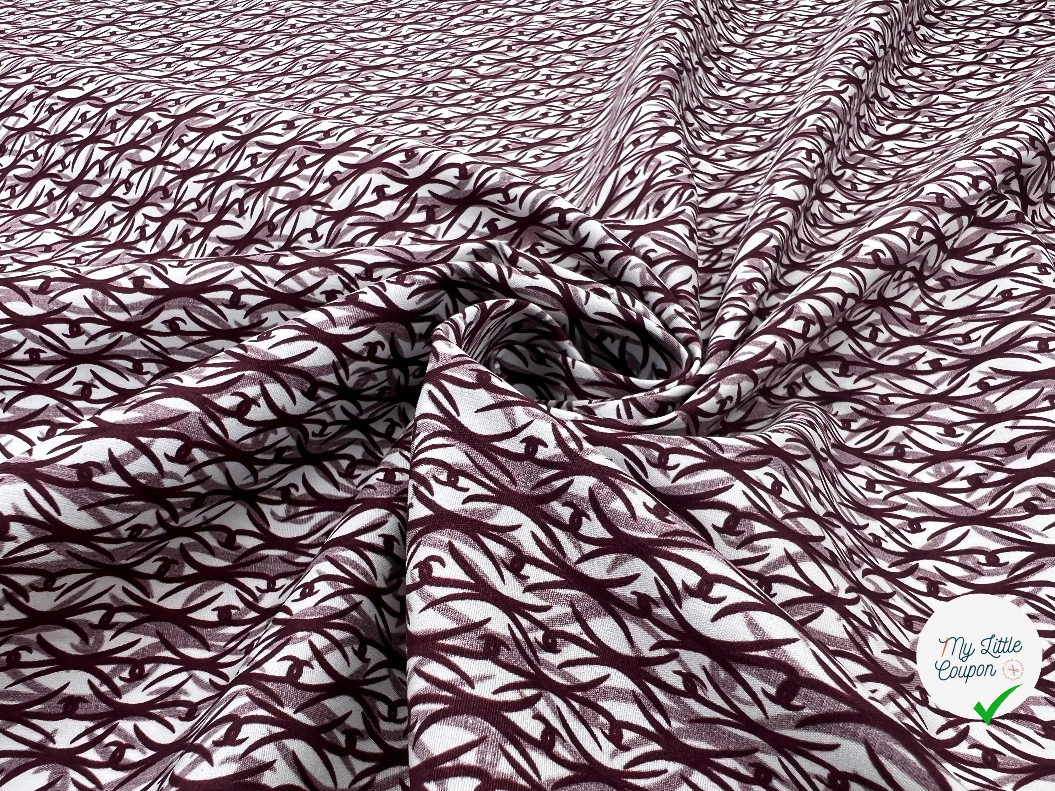 POPELINE DE COTON PEIGNÉE IMPRIMÉE BAROQUE LIE DE VIN MSO