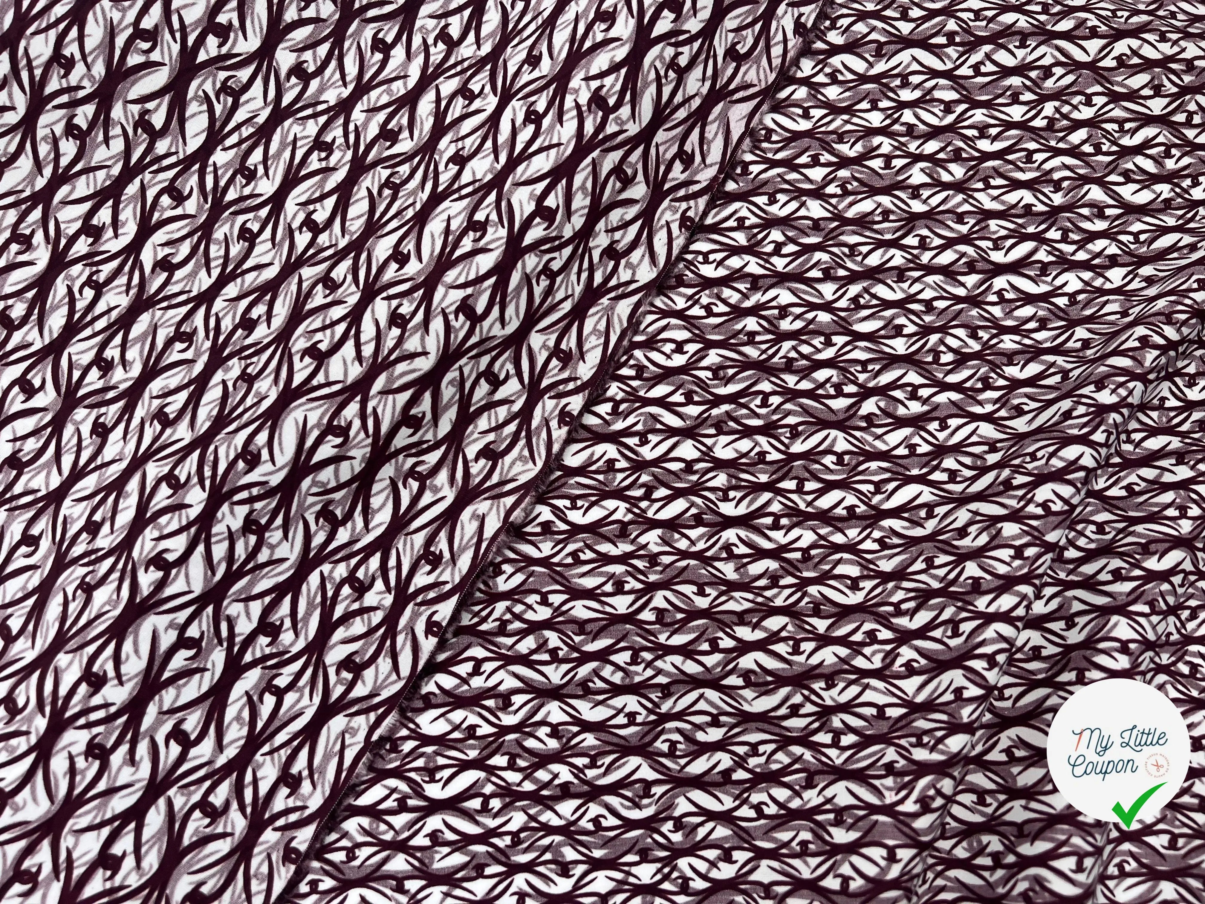 POPELINE DE COTON PEIGNÉE IMPRIMÉE BAROQUE LIE DE VIN MSO