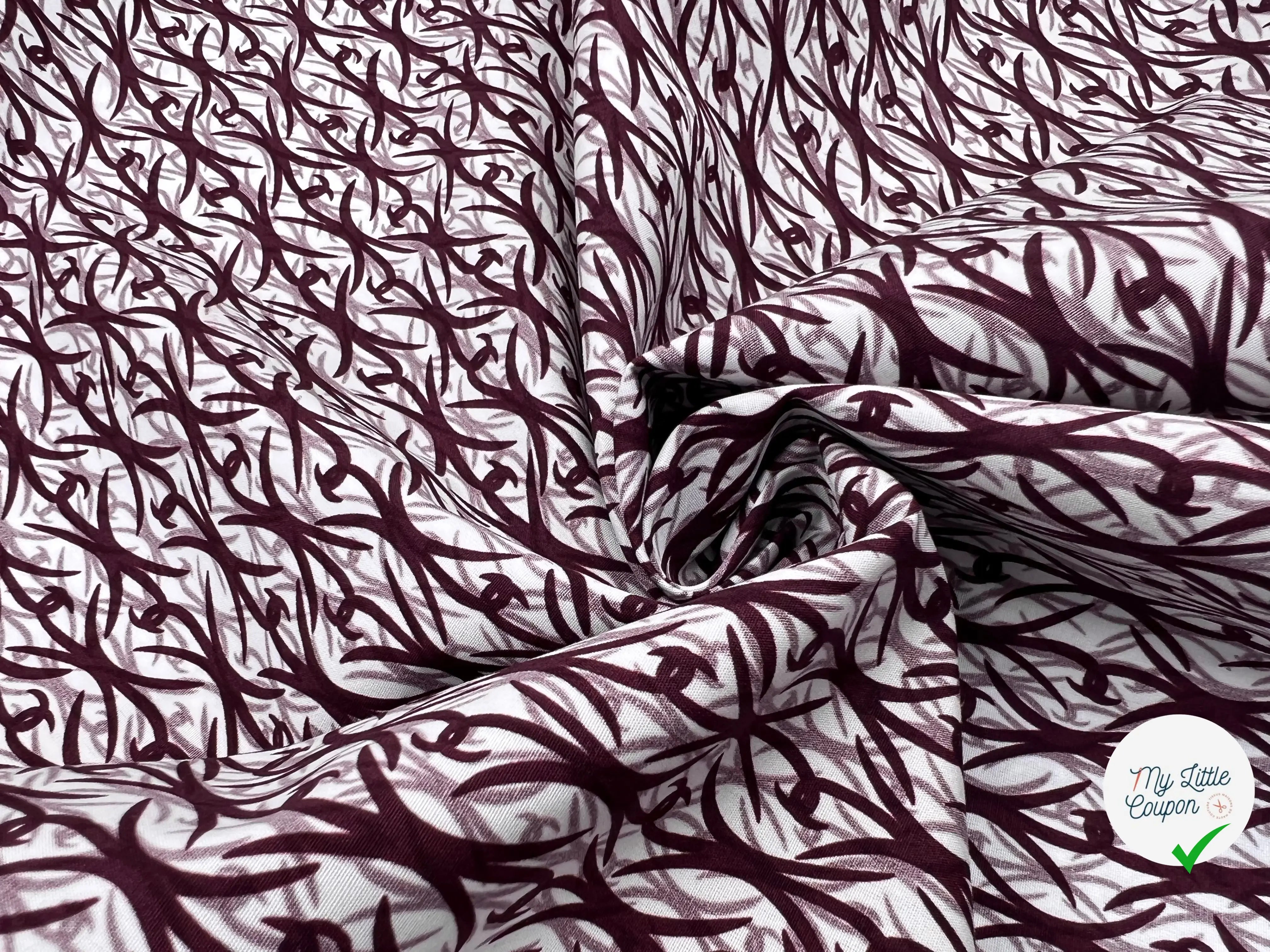 POPELINE DE COTON PEIGNÉE IMPRIMÉE BAROQUE LIE DE VIN MSO