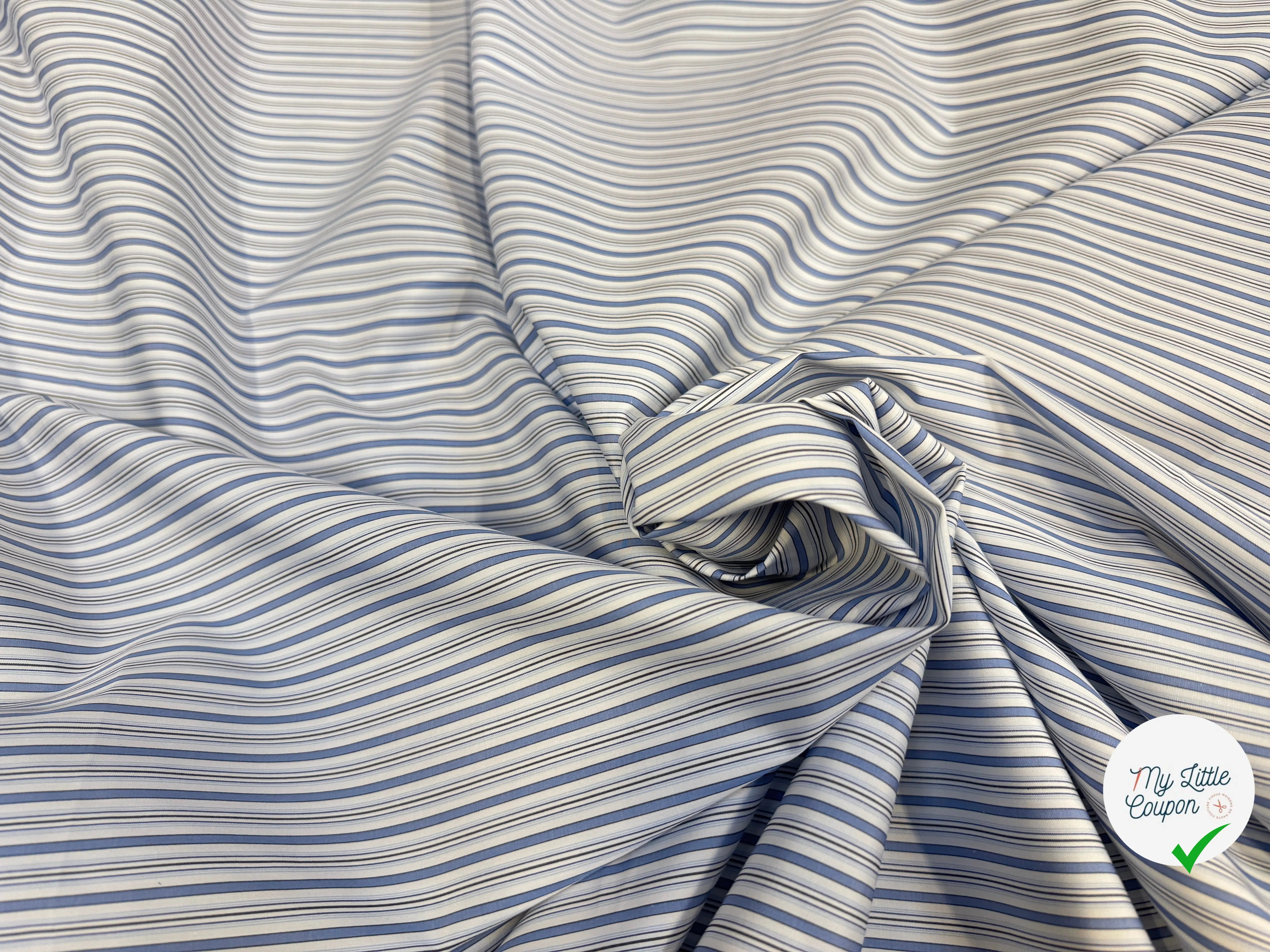 POPELINE DE COTON RAYURES BLEU BLANC - My Little Coupon