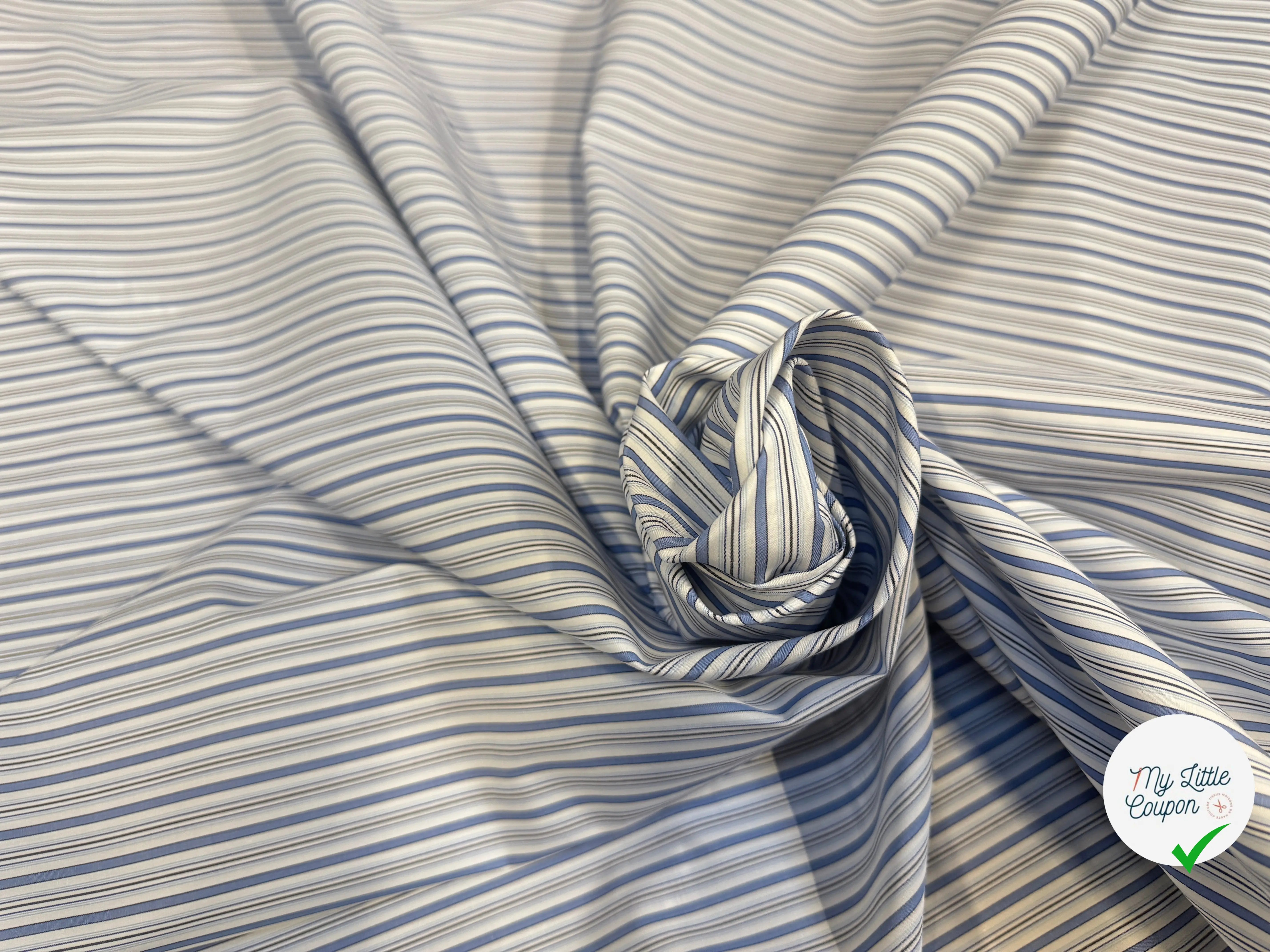 POPELINE DE COTON RAYURES BLEU BLANC - My Little Coupon