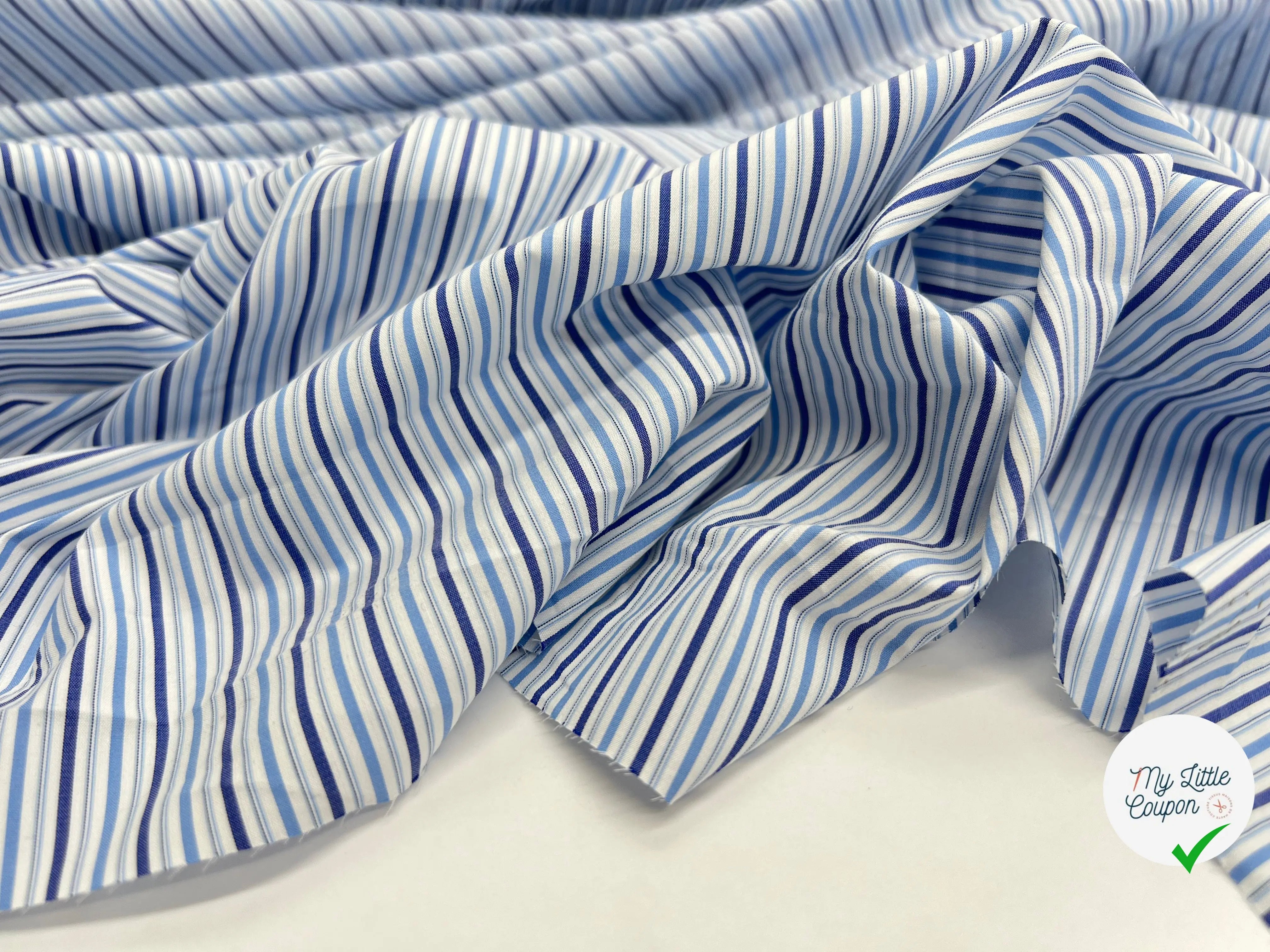 POPELINE DE COTON RAYURES BLEU ÉLÉGAMMENT - My Little Coupon - tissu - coudre