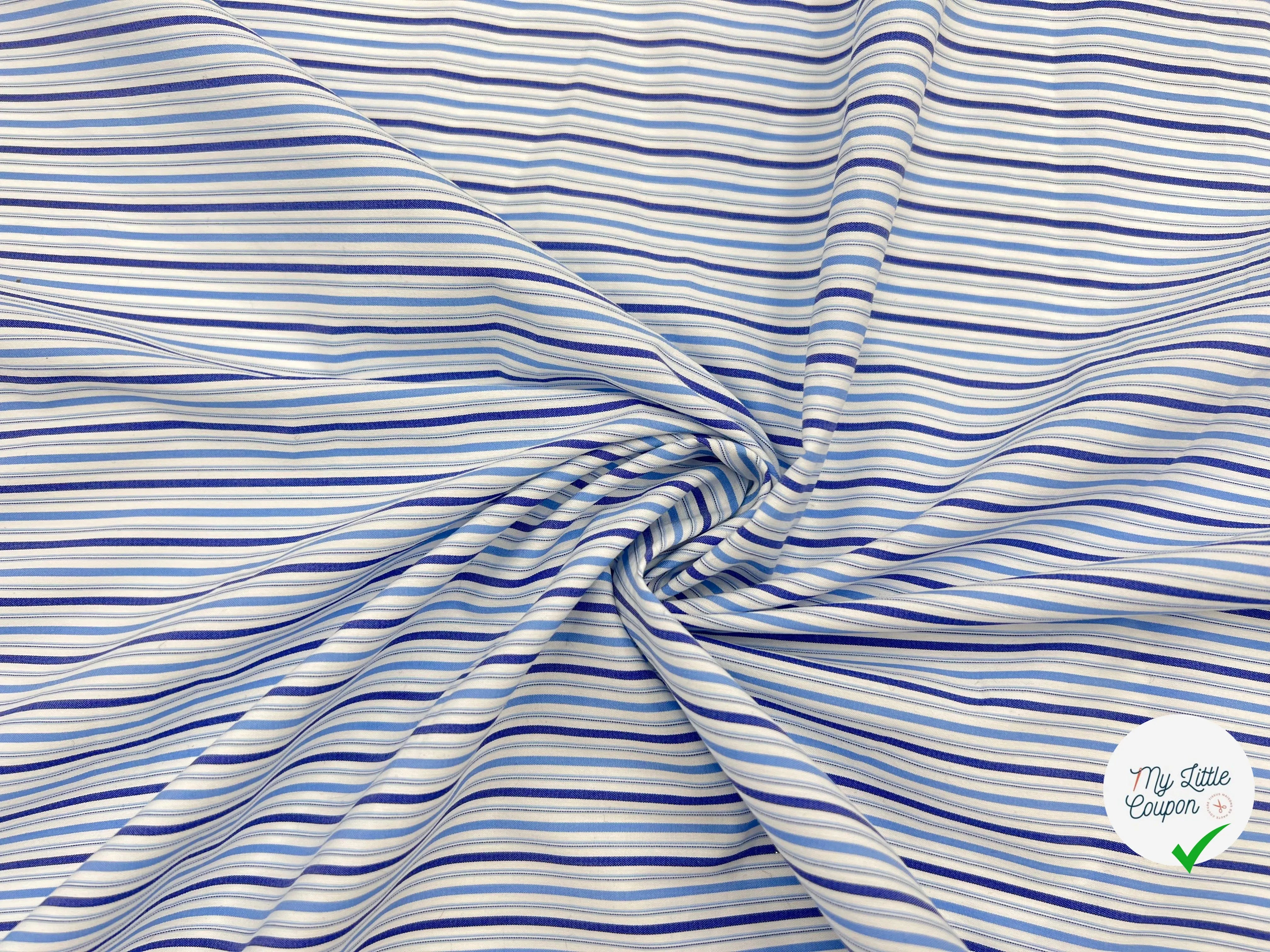 POPELINE DE COTON RAYURES BLEU ÉLÉGAMMENT - My Little Coupon - tissu - coudre