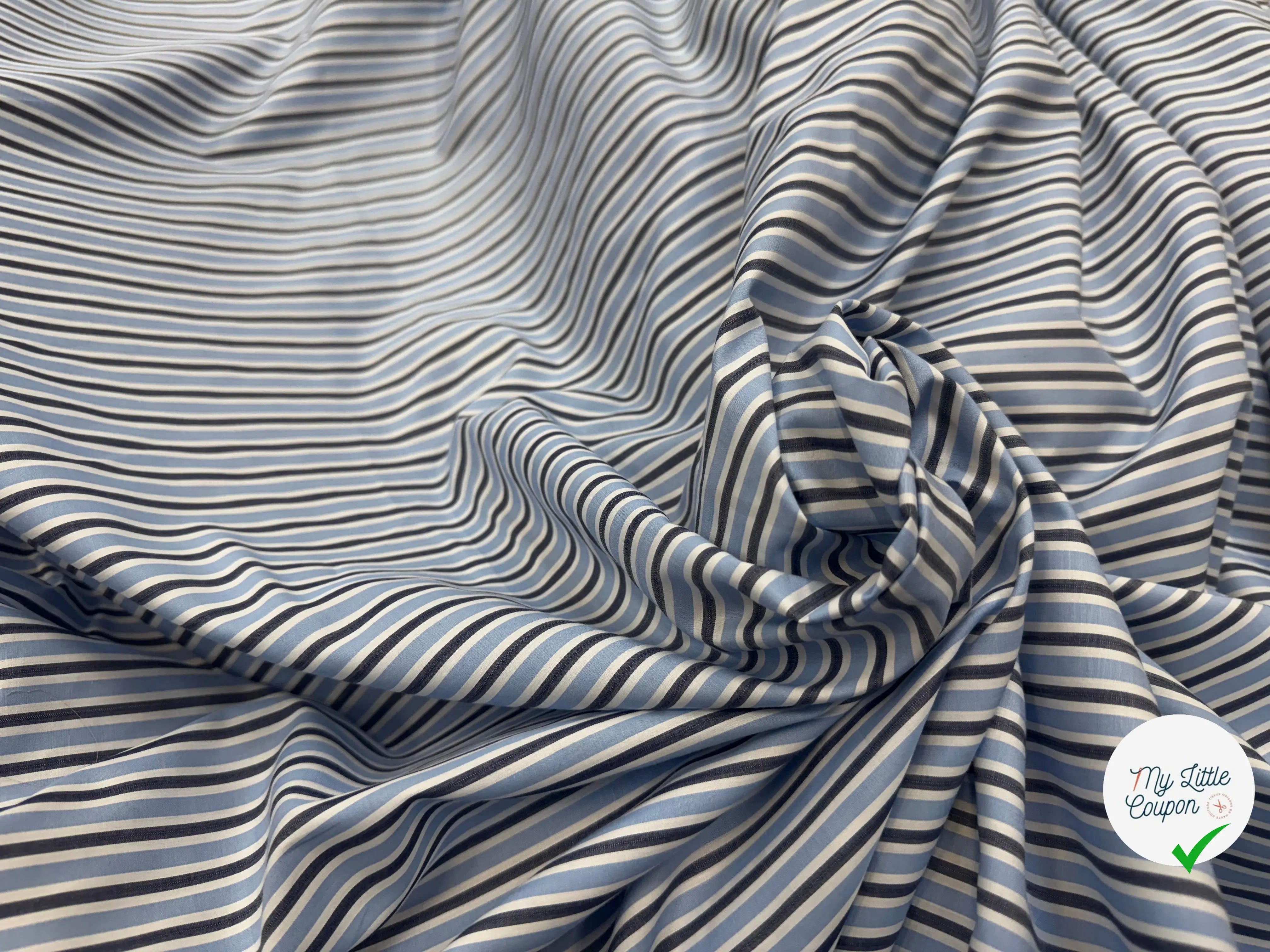POPELINE DE COTON RAYURES BLEU & BLEU MARINE - My Little Coupon