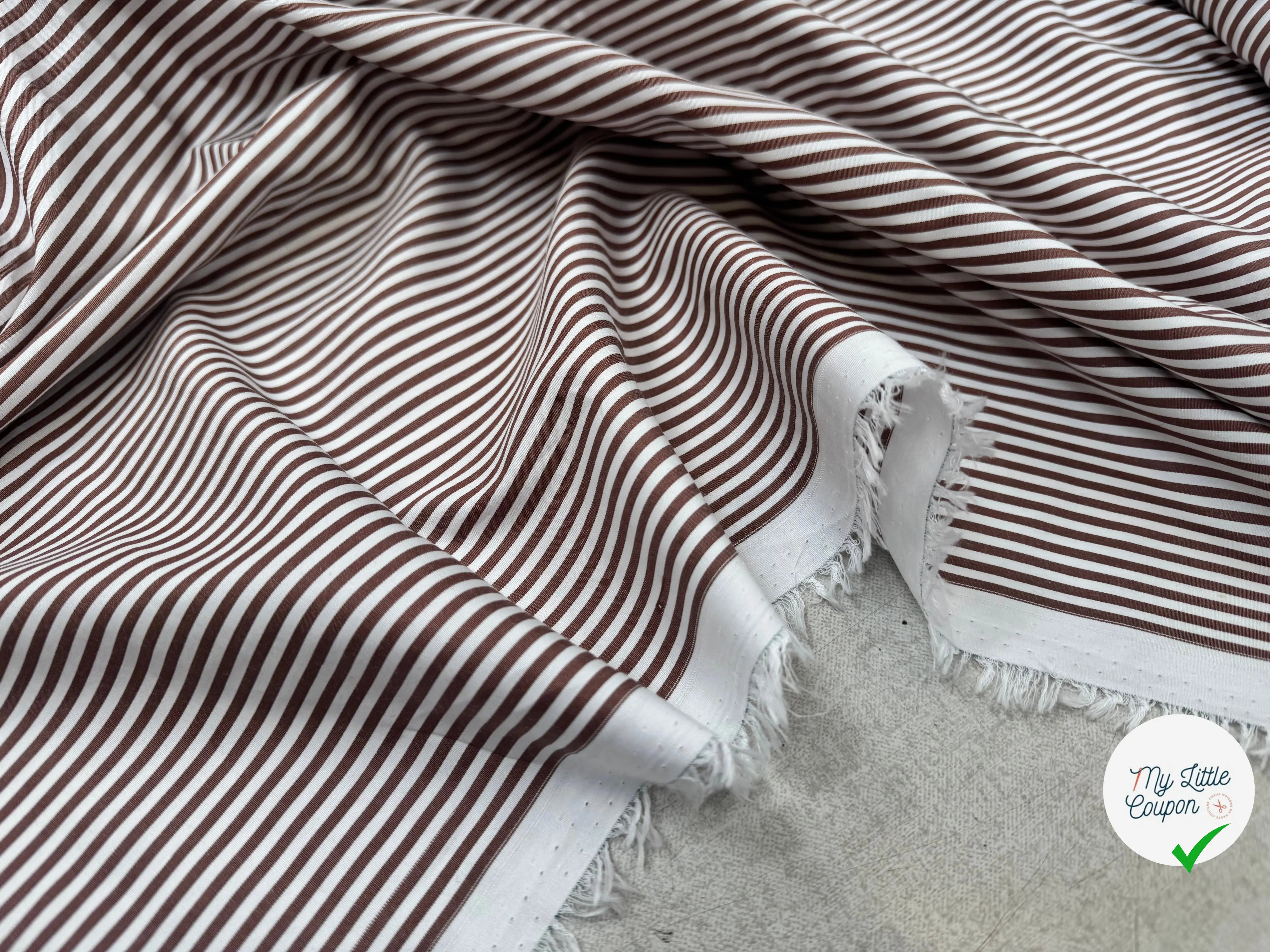 POPELINE DE COTON RAYURES MARRON - My Little Coupon