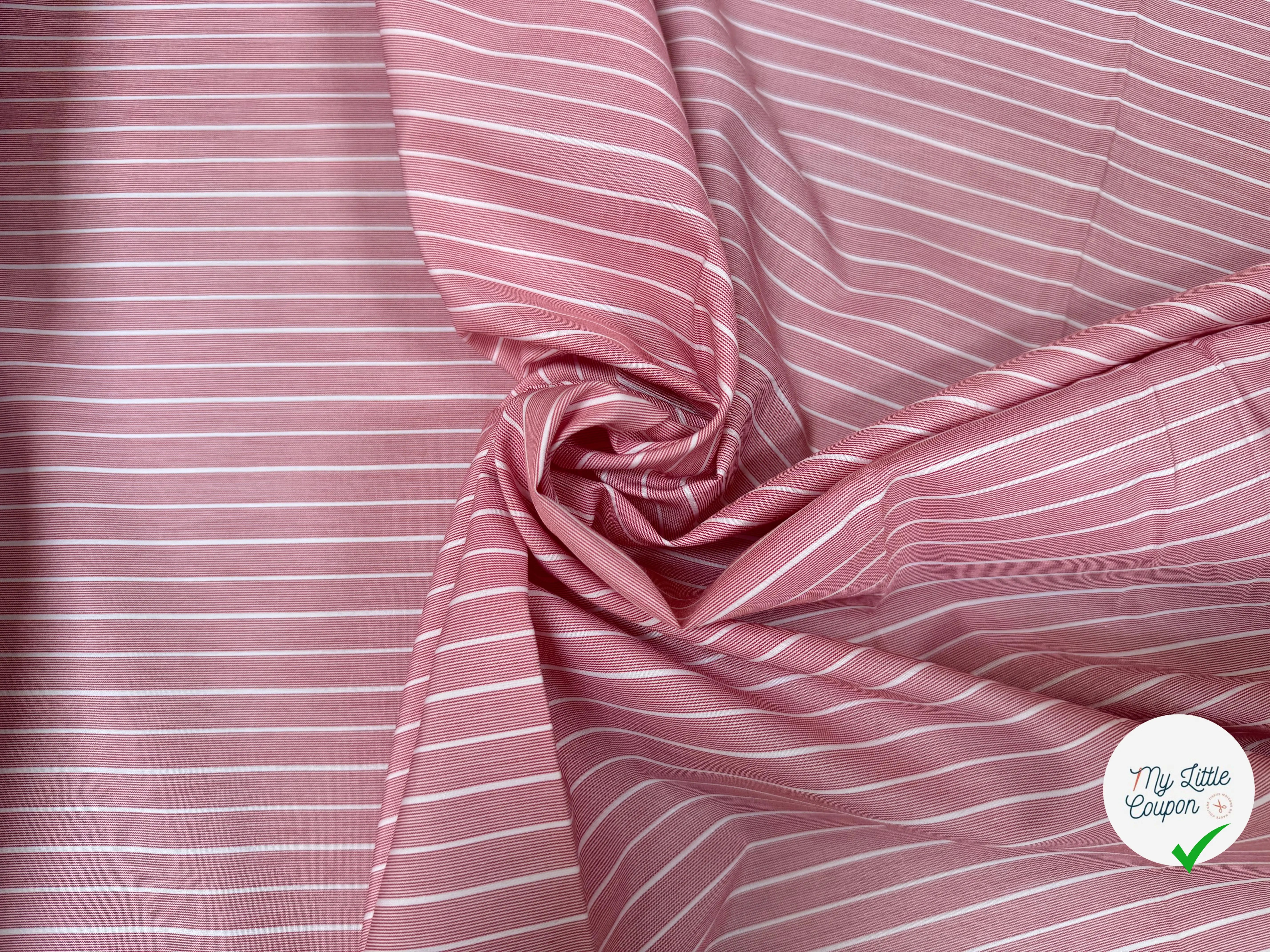 POPELINE DE COTON ROSE À RAYURES BLANCHES - My Little Coupon