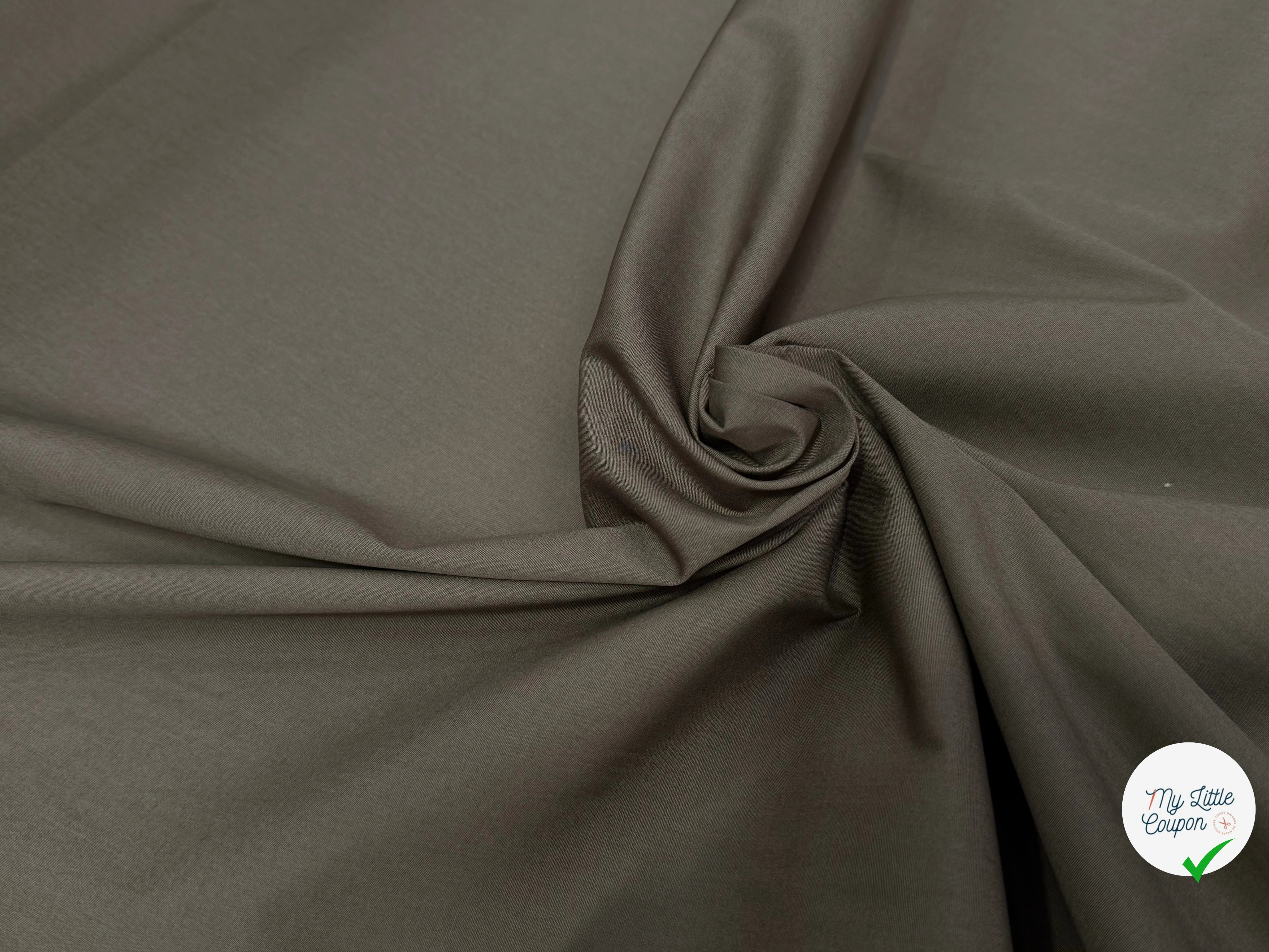 POPELINE DE COTON STRETCH SUBLIME GRIS KAKI ÉFFET CRAQUANT - My Little Coupon