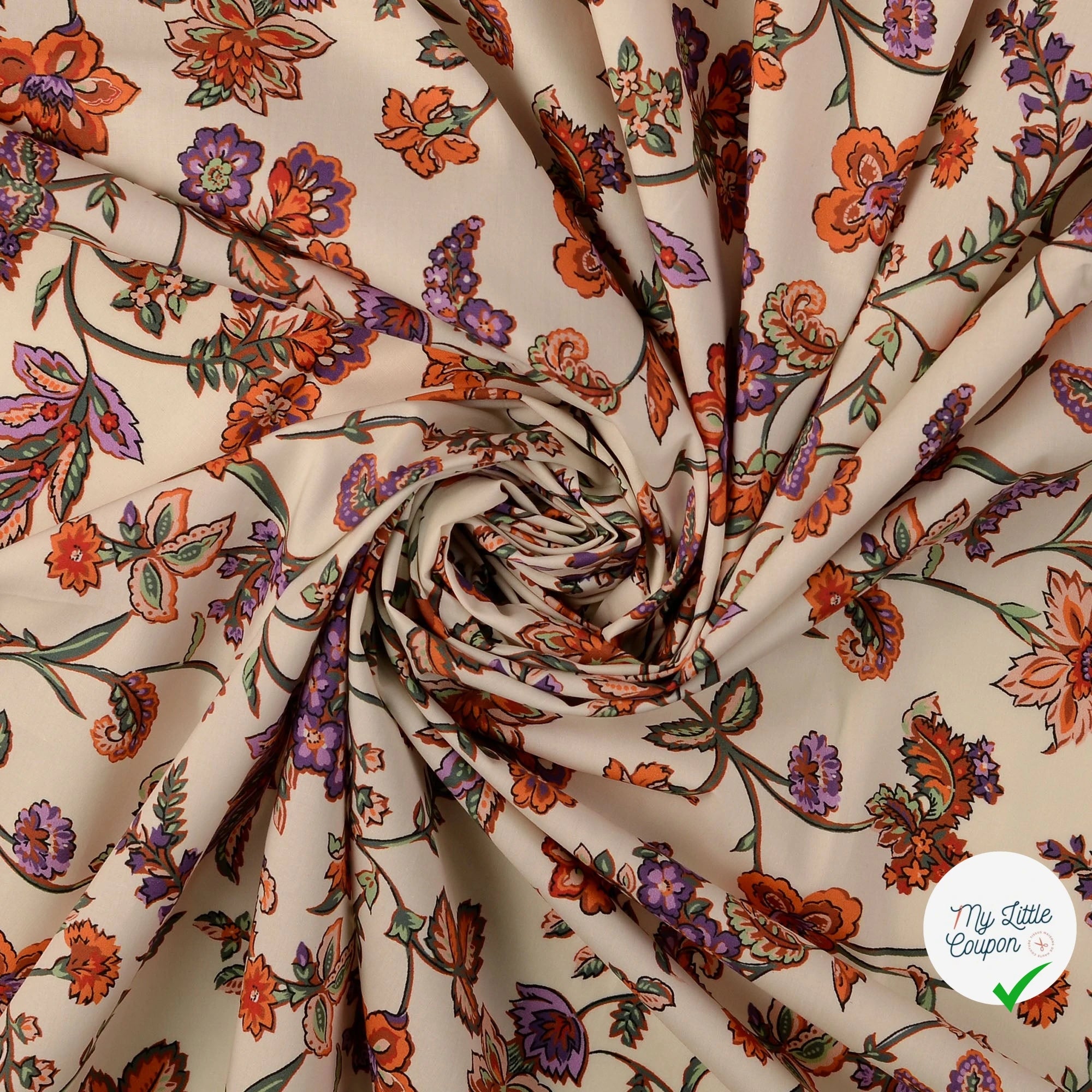 POPELINE DE COTON TISSU IMPRIMÉ NUMÉRIQUE PAISLEY MULTICOLORE 1 - My Little Coupon