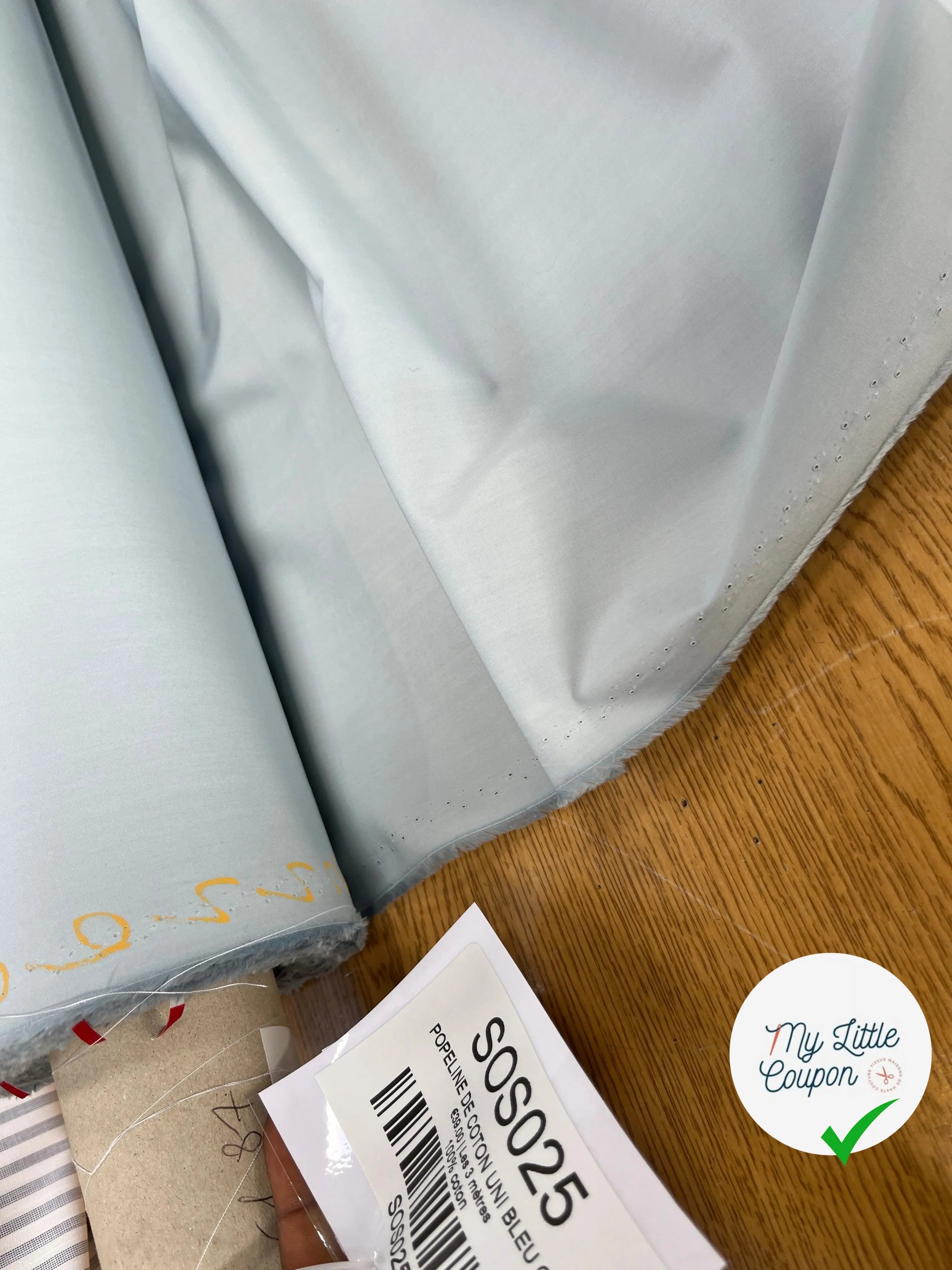 POPELINE DE COTON UNI BLEU CIEL - My Little Coupon