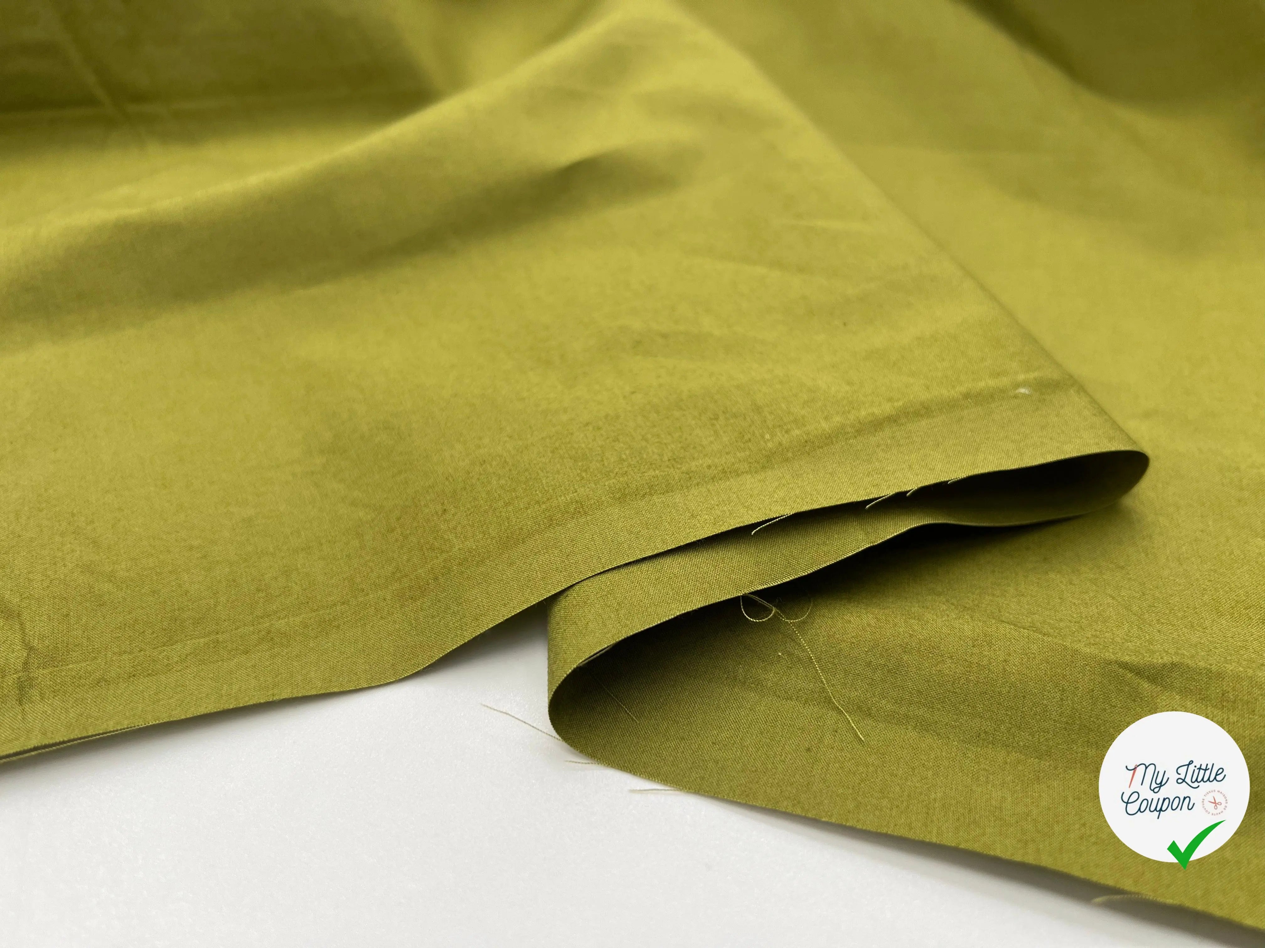 POPELINE DE COTON VERT MOUTARDE - My Little Coupon - tissu - coudre