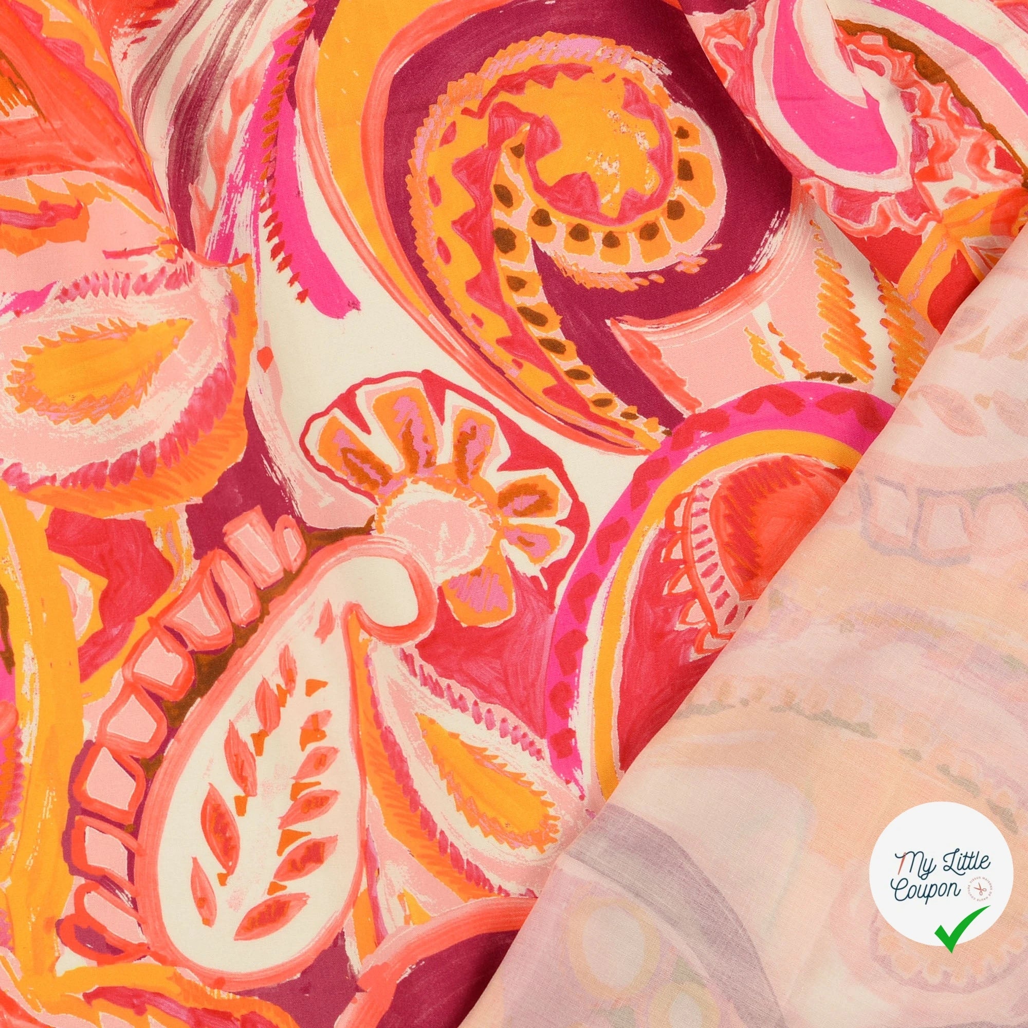 POPELINE DE VISCOSE 100%CV PAISLEY IMPRIMÉ NUMÉRIQUE ROUGE ORANGE - My Little Coupon