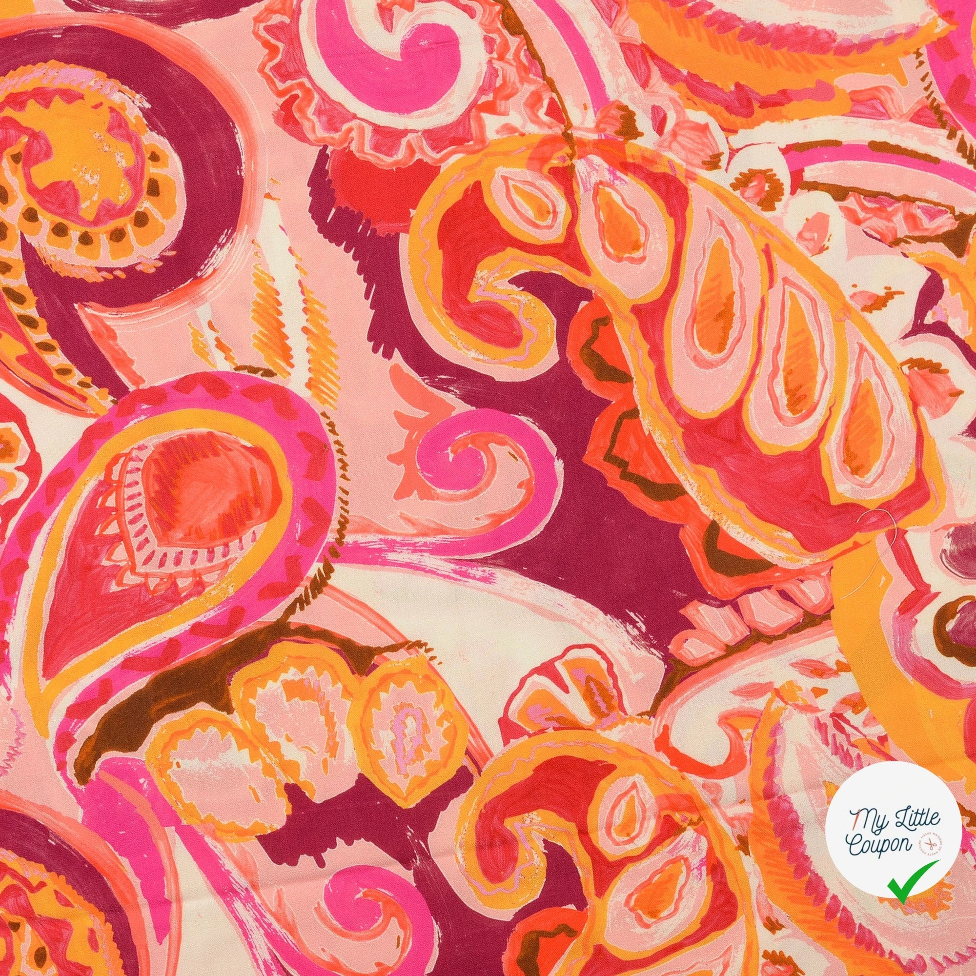 POPELINE DE VISCOSE 100%CV PAISLEY IMPRIMÉ NUMÉRIQUE ROUGE ORANGE - My Little Coupon