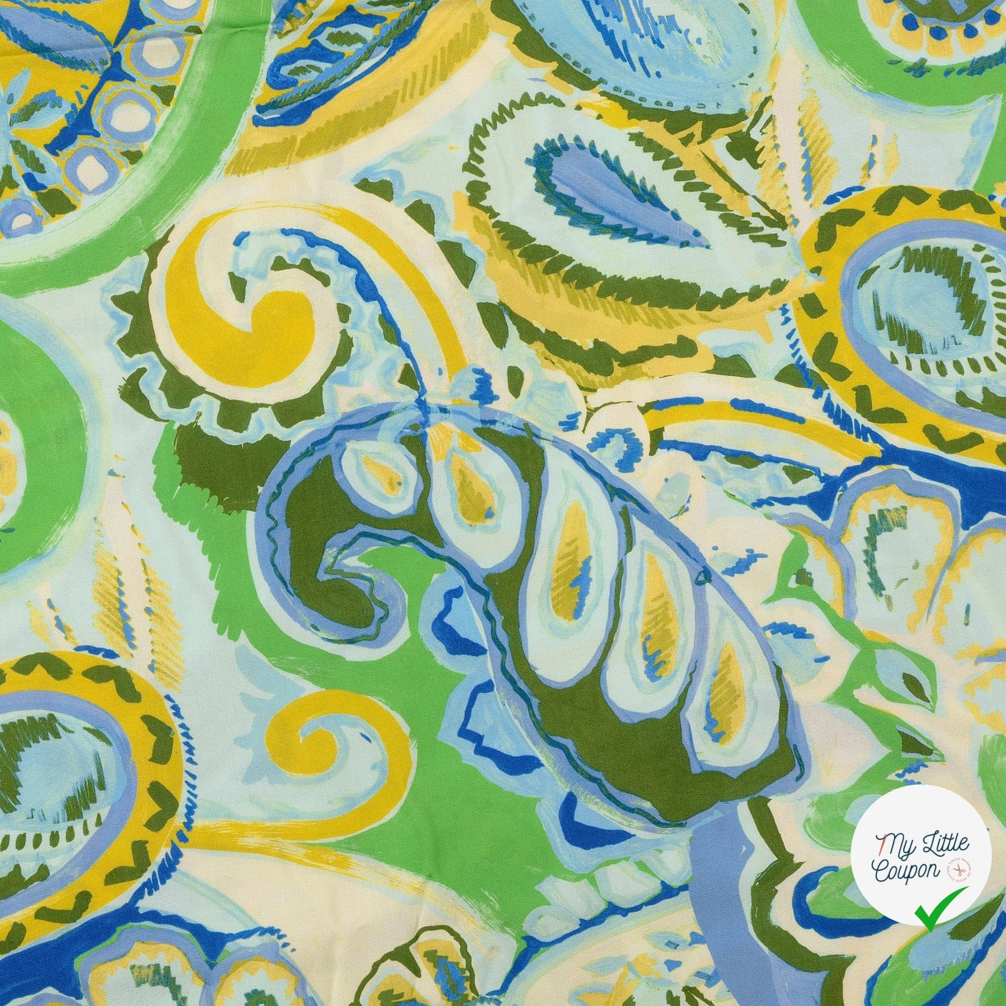 POPELINE DE VISCOSE 100%CV PAISLEY IMPRIMÉ NUMÉRIQUE VERT OLIVE - My Little Coupon