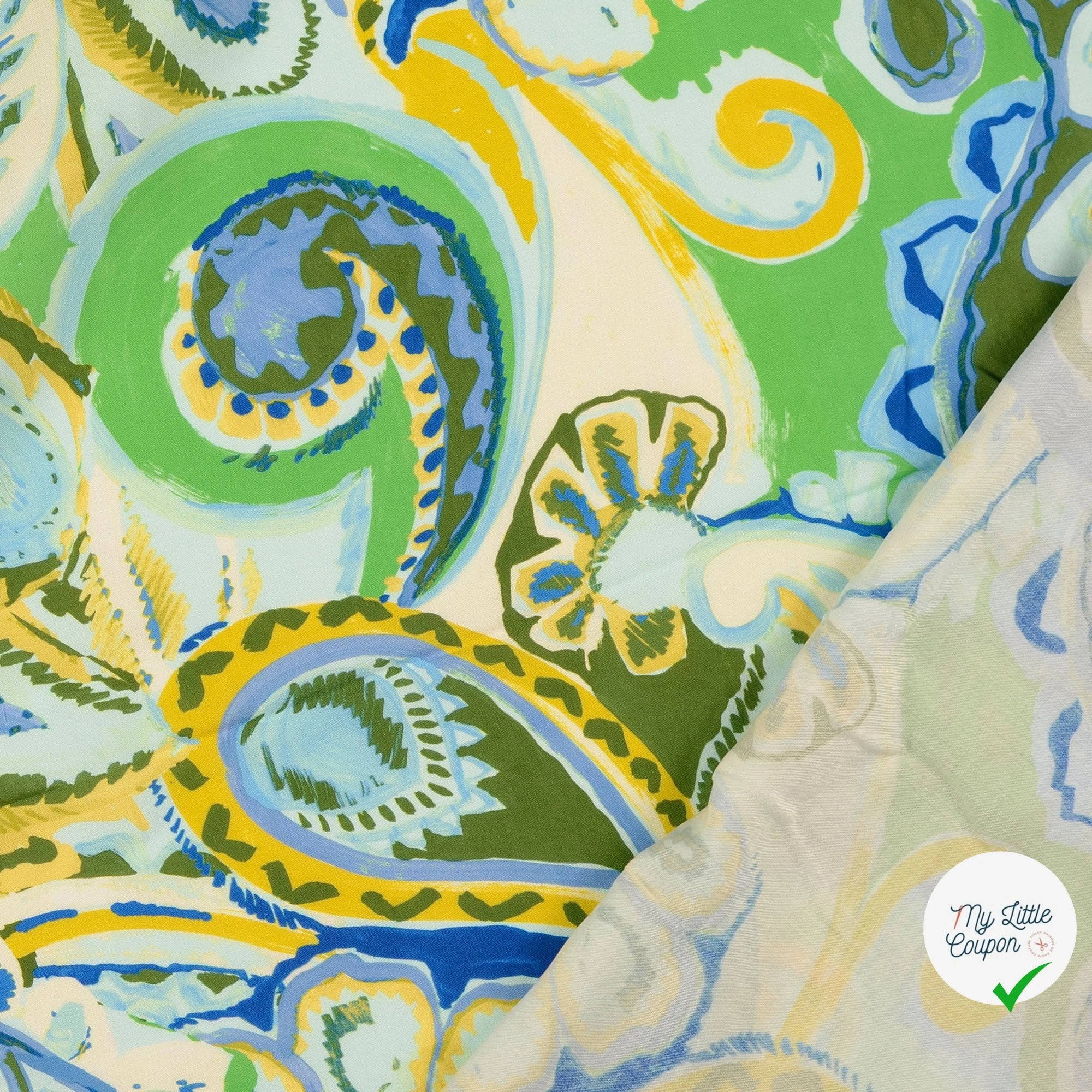 POPELINE DE VISCOSE 100%CV PAISLEY IMPRIMÉ NUMÉRIQUE VERT OLIVE - My Little Coupon