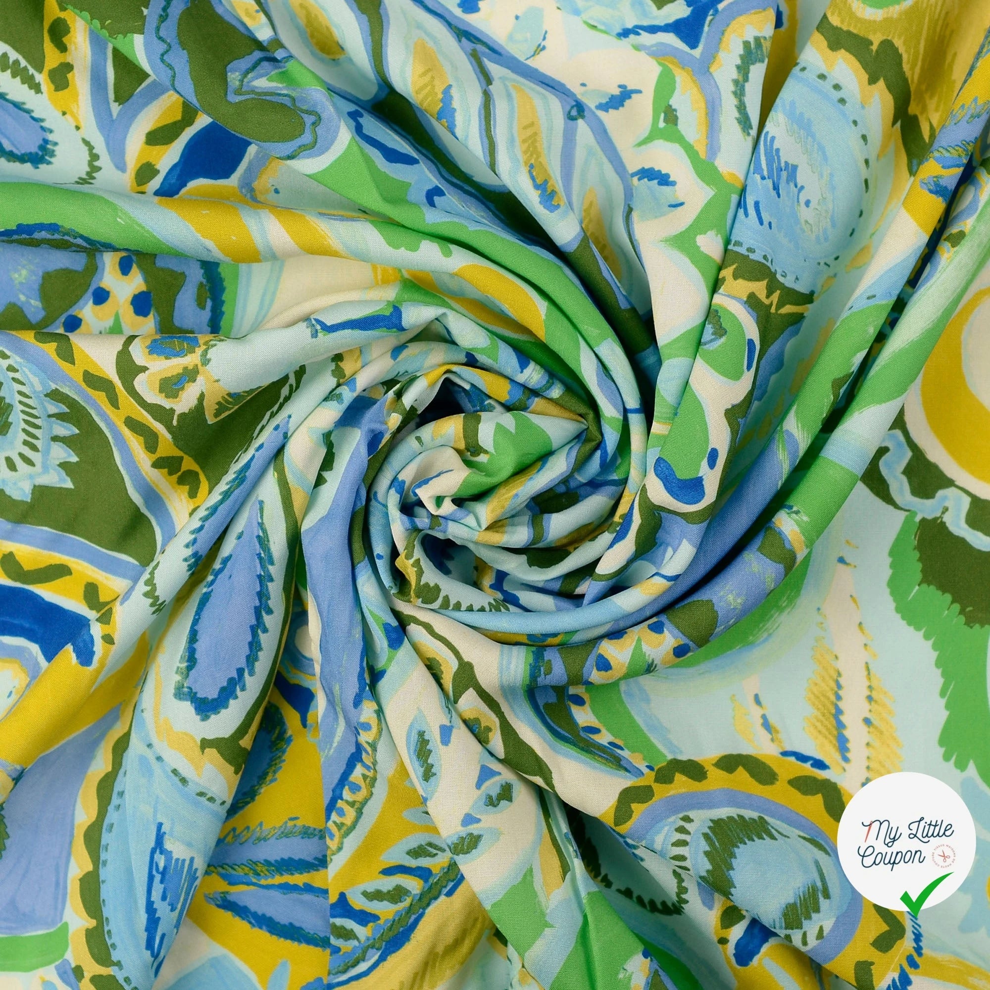 POPELINE DE VISCOSE 100%CV PAISLEY IMPRIMÉ NUMÉRIQUE VERT OLIVE - My Little Coupon