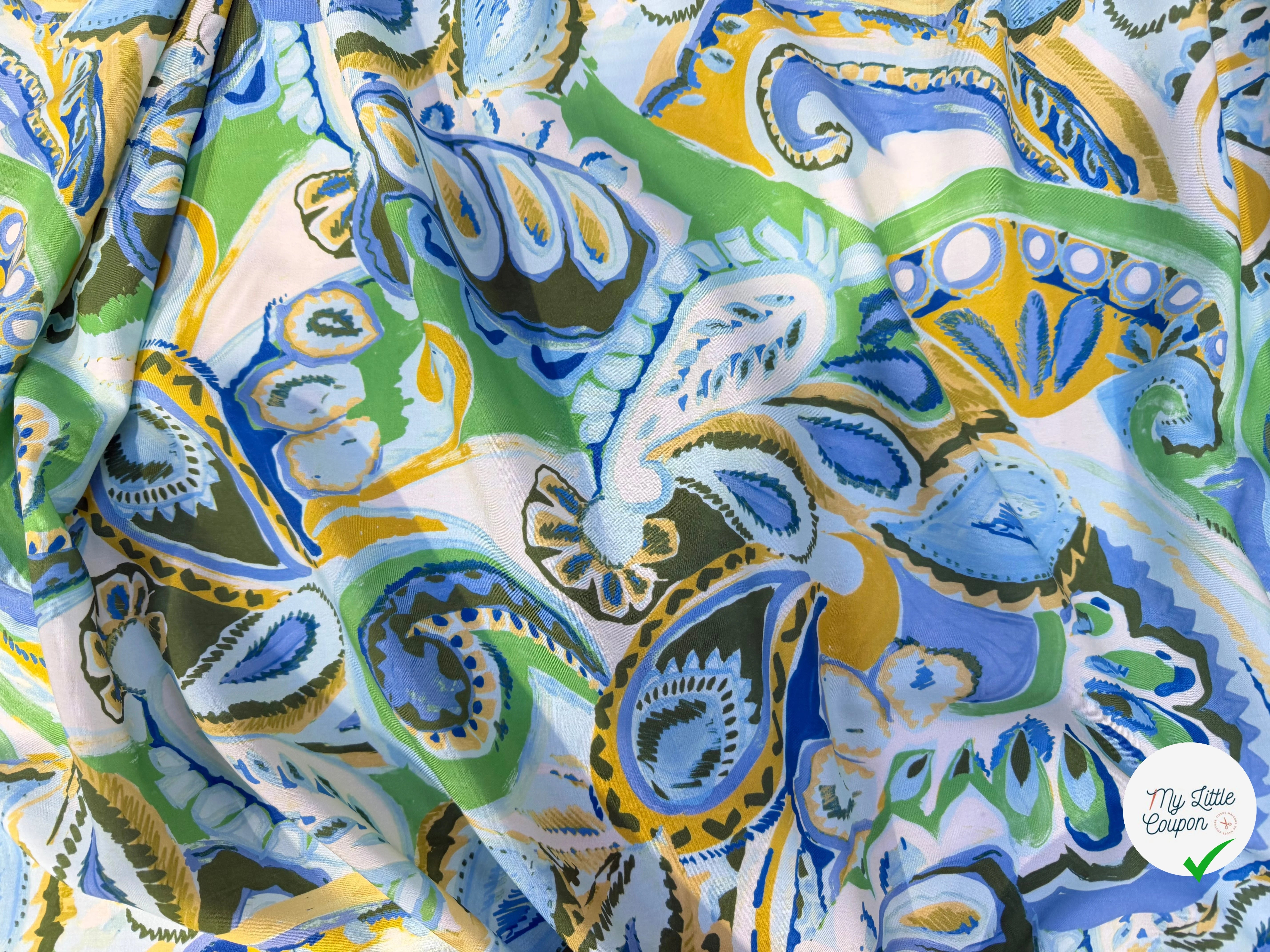 POPELINE DE VISCOSE 100%CV PAISLEY IMPRIMÉ NUMÉRIQUE VERT OLIVE - My Little Coupon