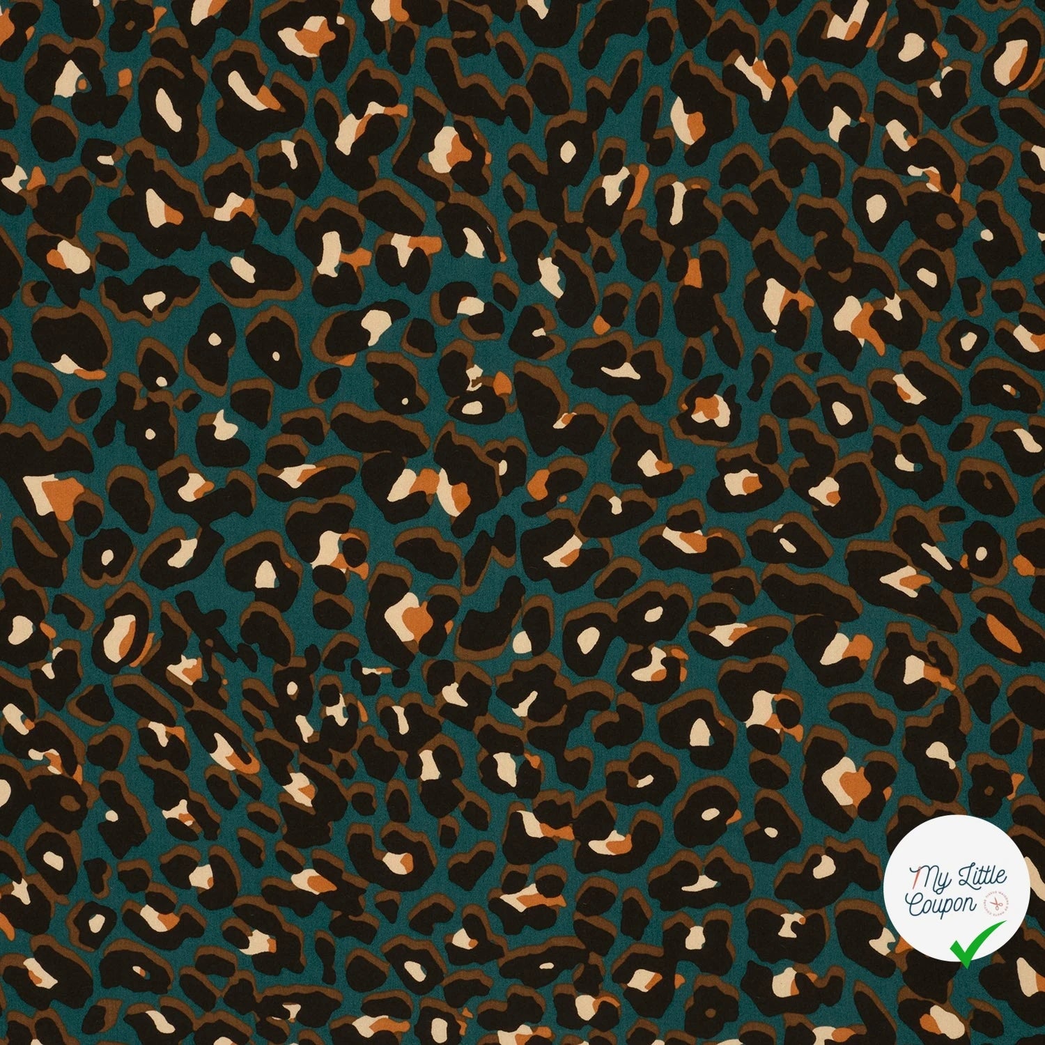POPELINE DE VISCOSE FLEURS BLEU CANARD - My Little Coupon