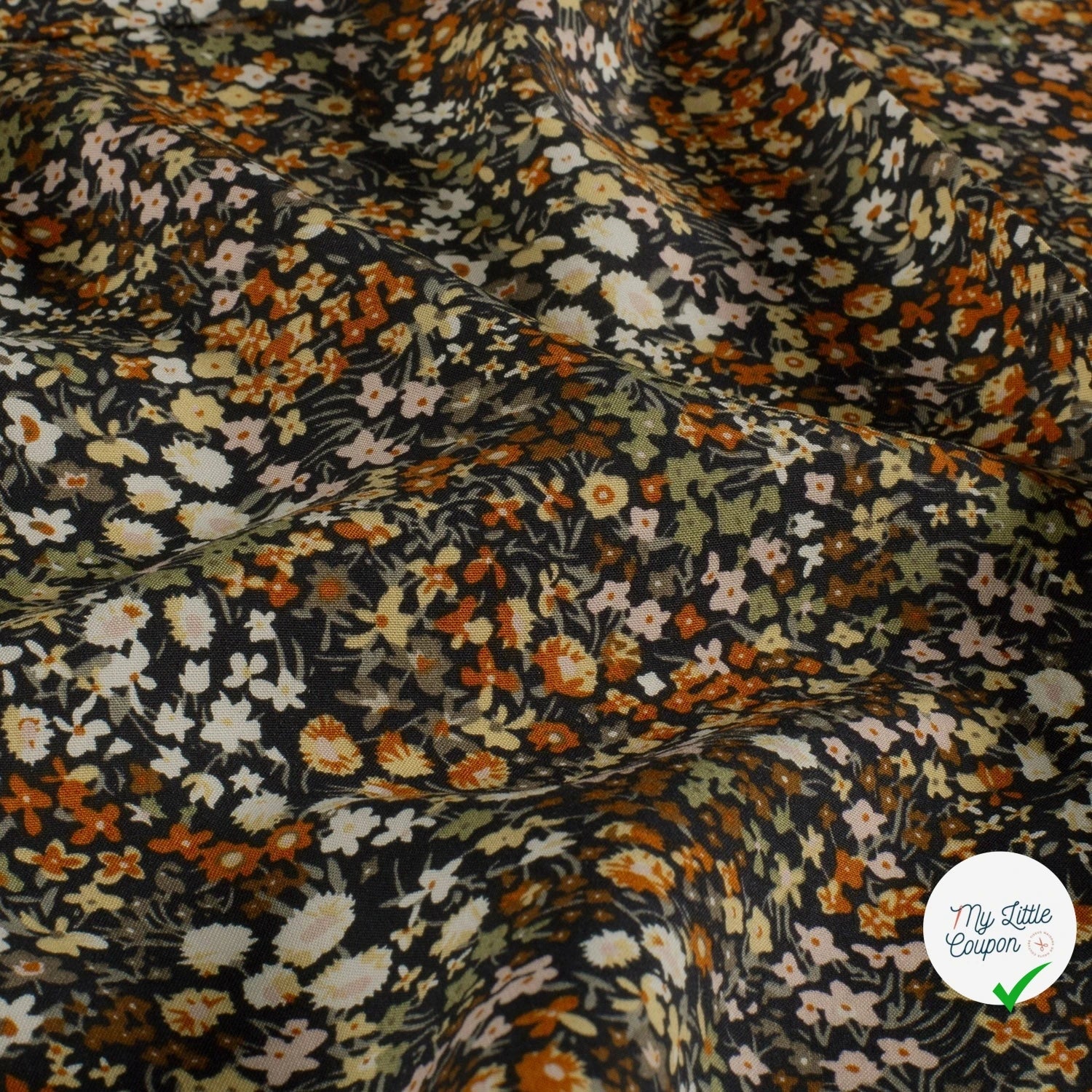 Popeline de viscose fleurs bleu marine