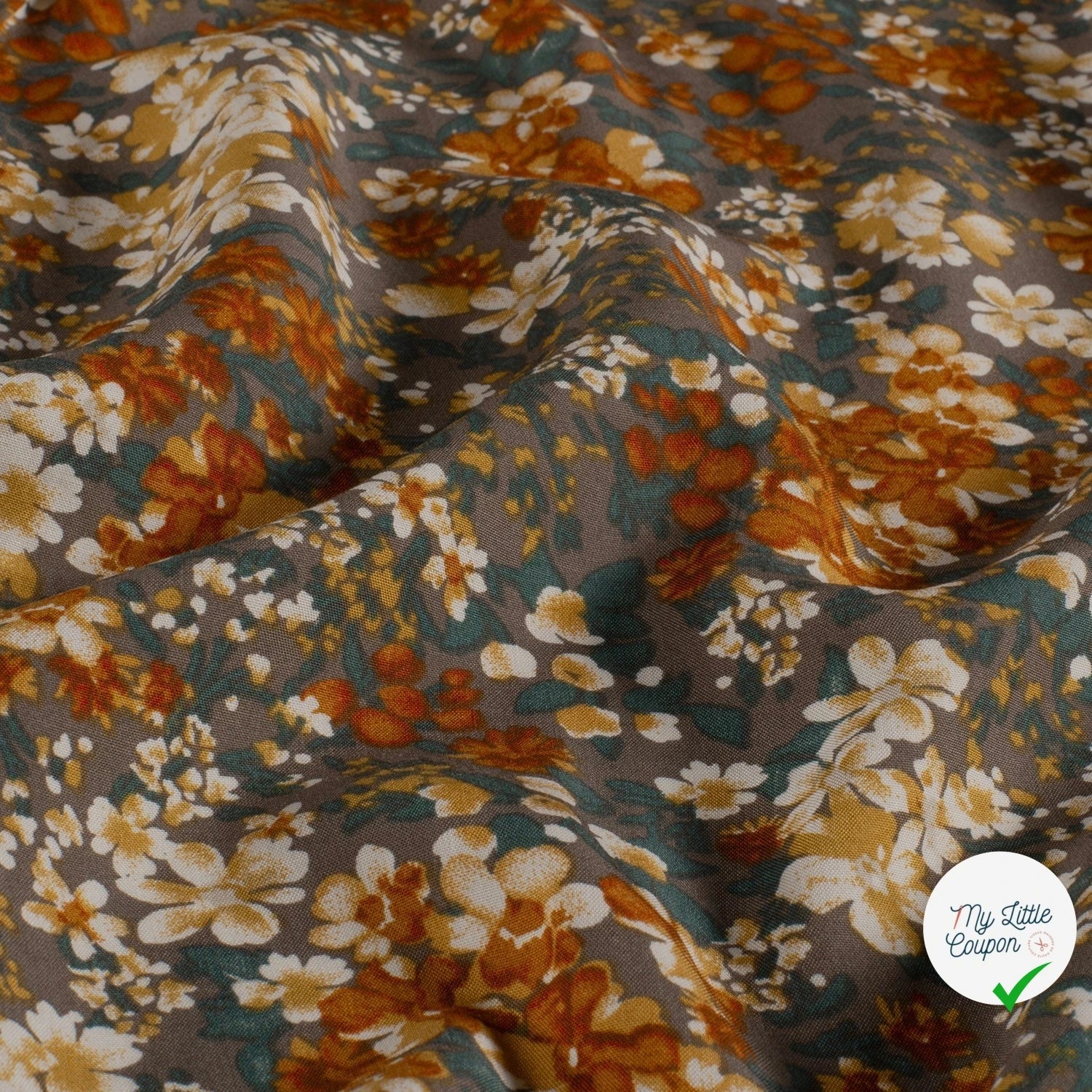 Popeline de viscose fleurs gris foncé