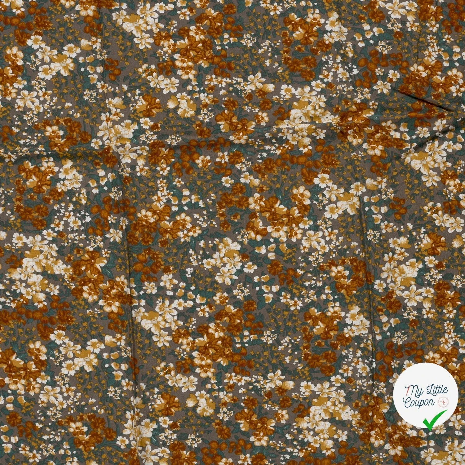 POPELINE DE VISCOSE FLEURS GRIS FONCÉ - My Little Coupon