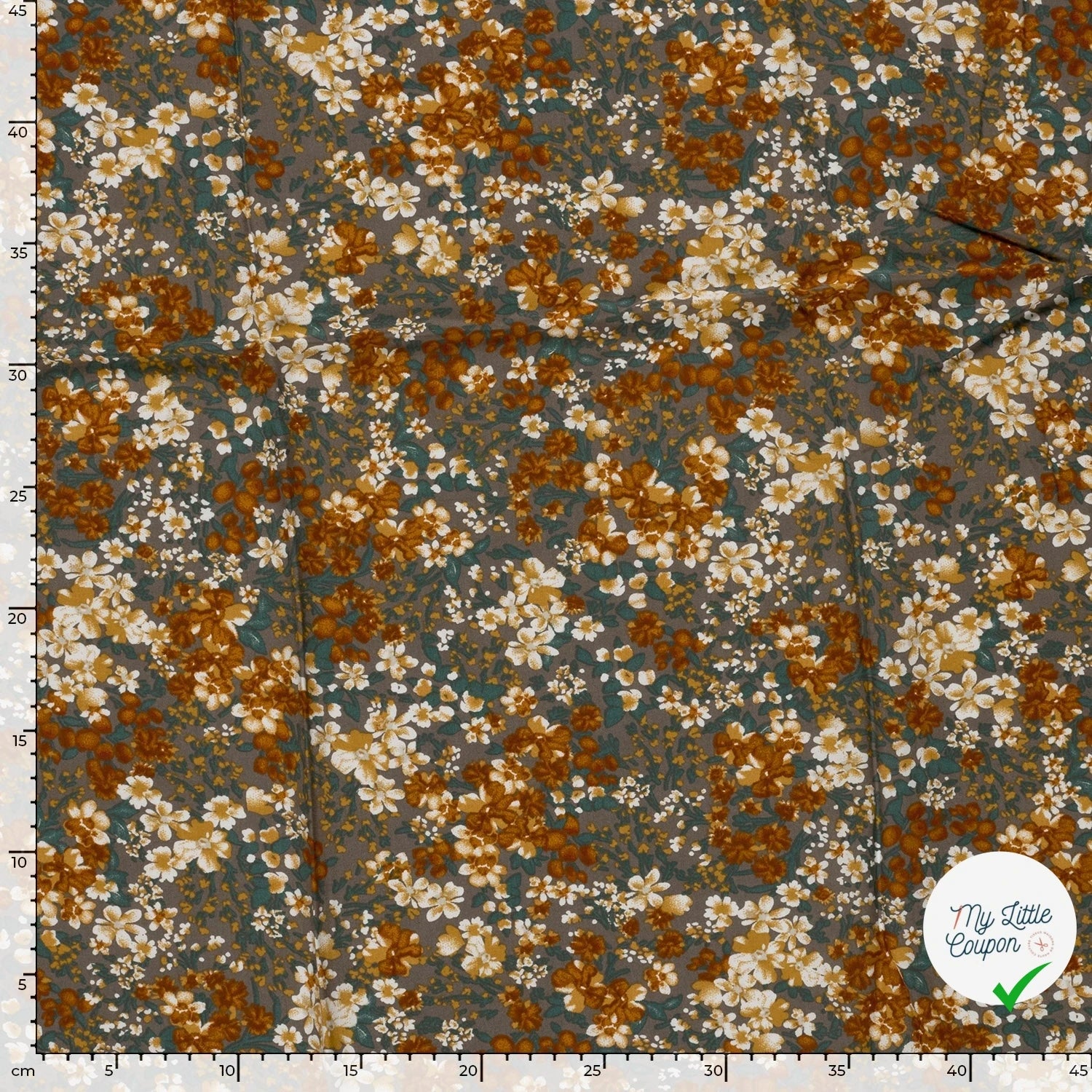 POPELINE DE VISCOSE FLEURS GRIS FONCÉ - My Little Coupon