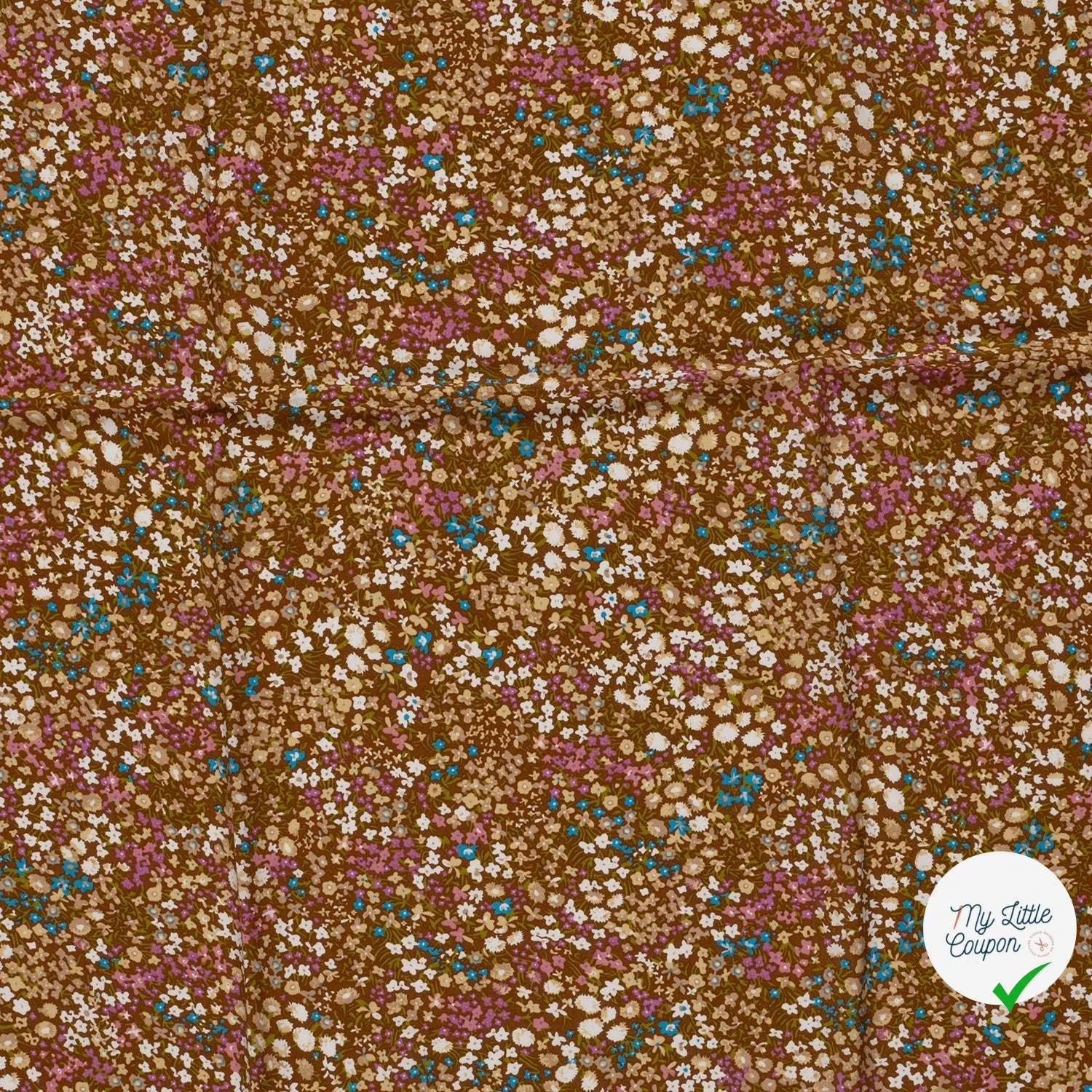 POPELINE DE VISCOSE FLEURS MARRON 2 - My Little Coupon