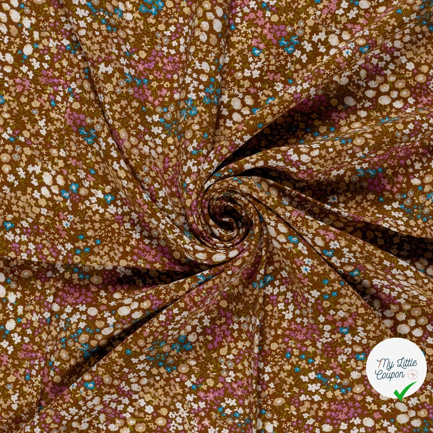 POPELINE DE VISCOSE FLEURS MARRON 2 - My Little Coupon
