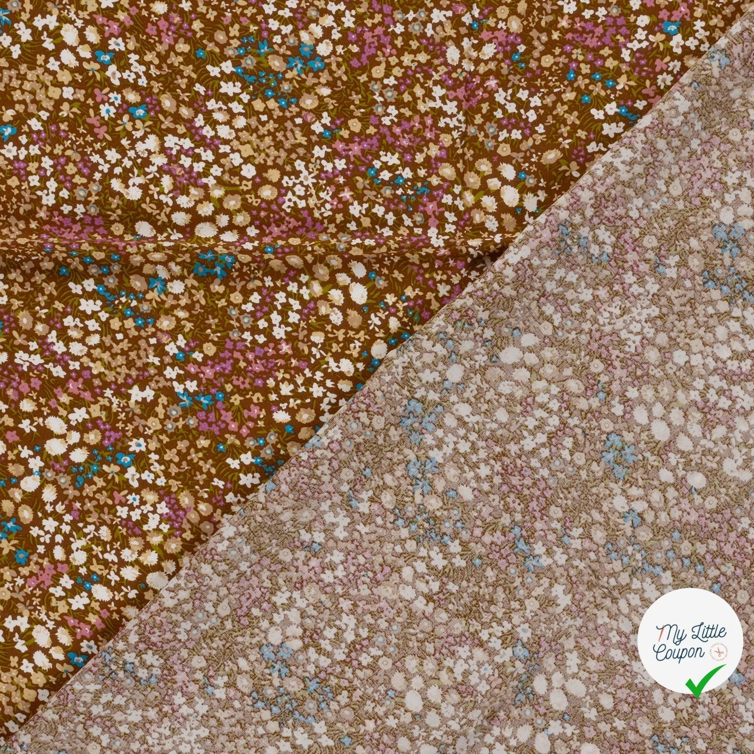 POPELINE DE VISCOSE FLEURS MARRON 2 - My Little Coupon