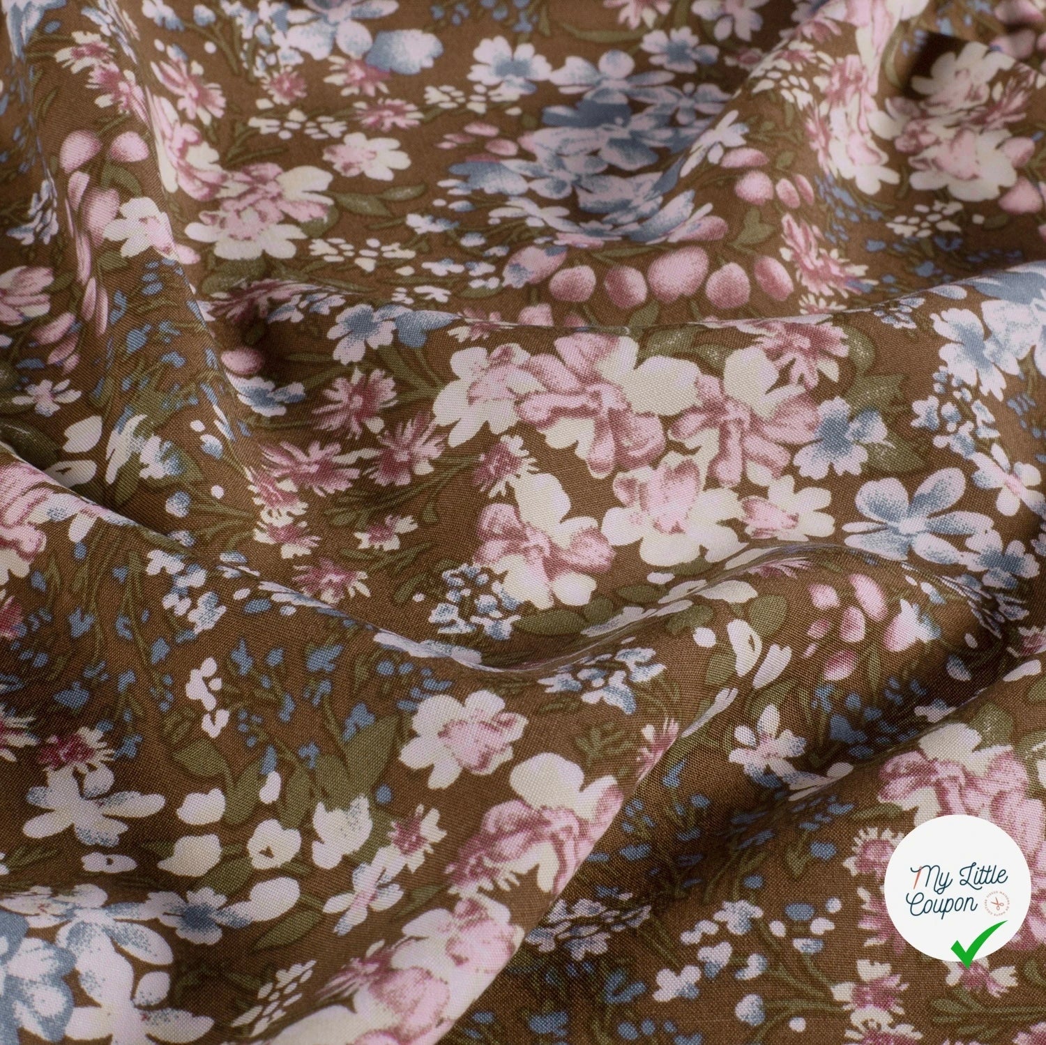 Popeline de viscose fleurs marron