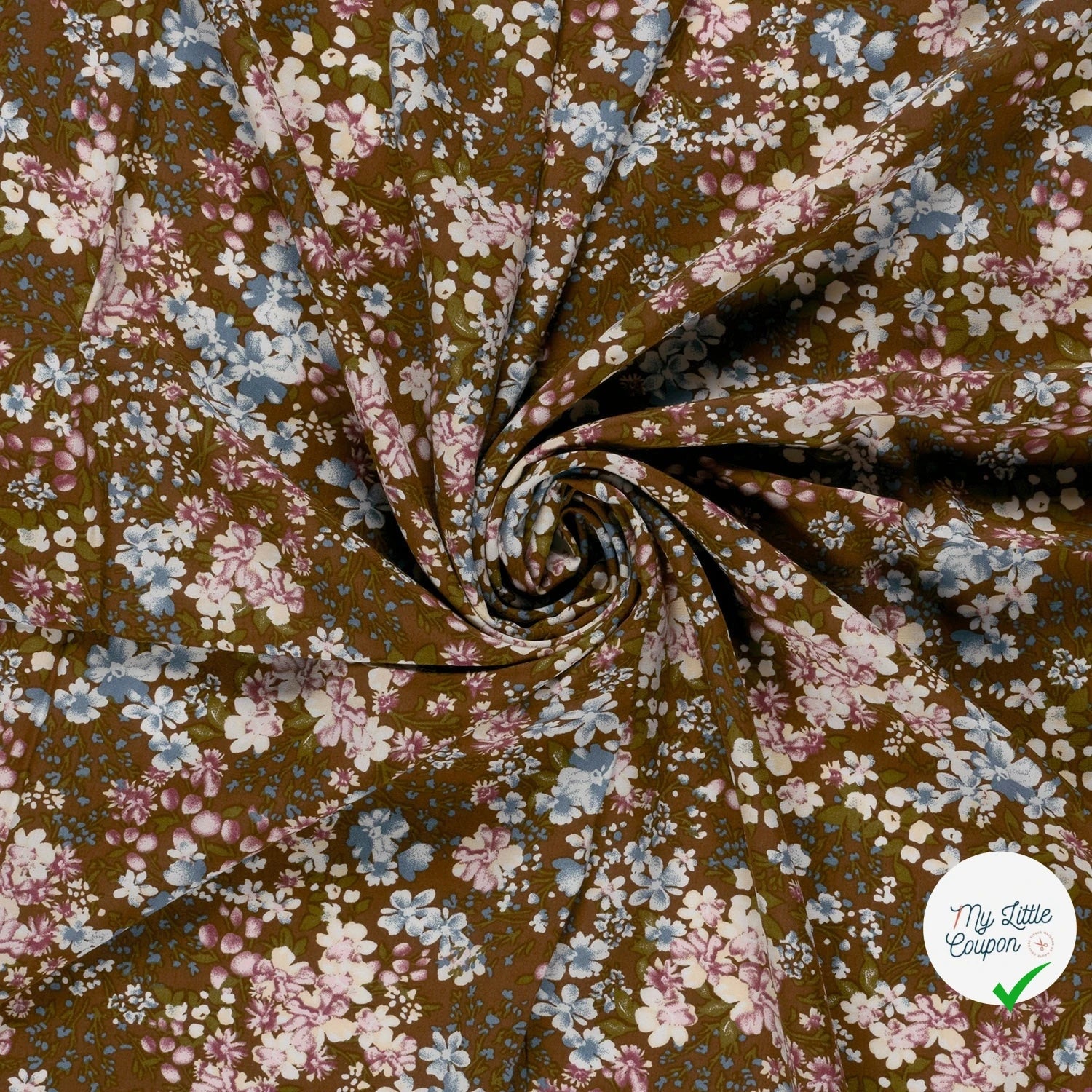 POPELINE DE VISCOSE FLEURS MARRON - My Little Coupon
