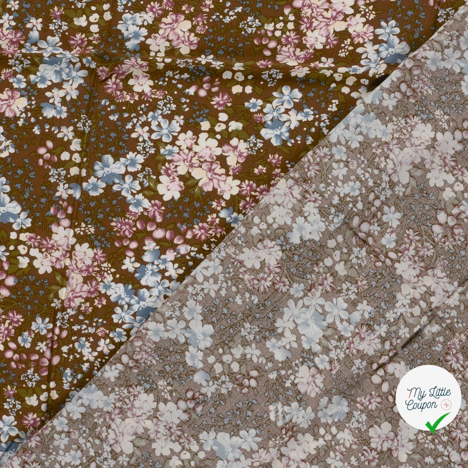POPELINE DE VISCOSE FLEURS MARRON - My Little Coupon