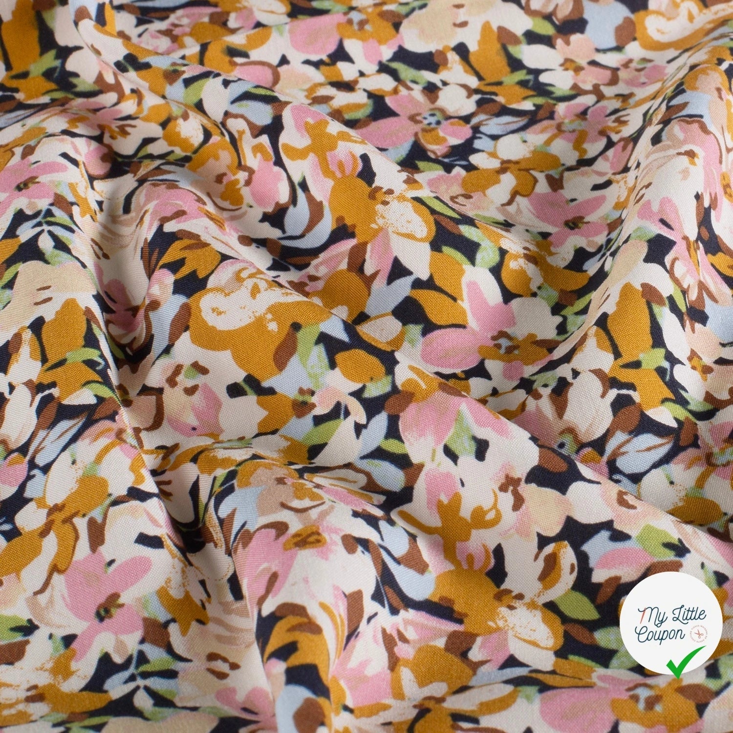 Popeline de viscose fleurs ocre