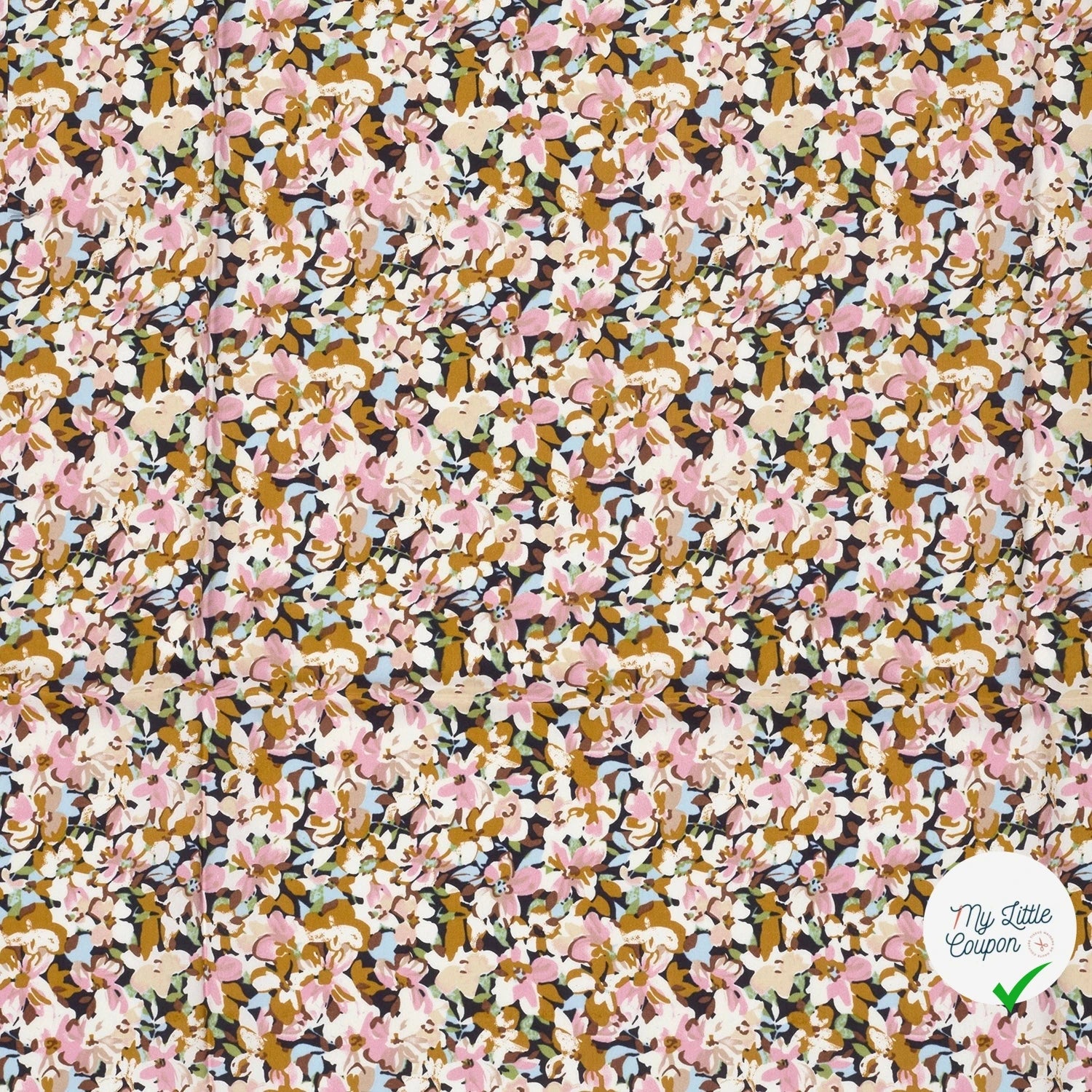 Popeline de viscose fleurs ocre