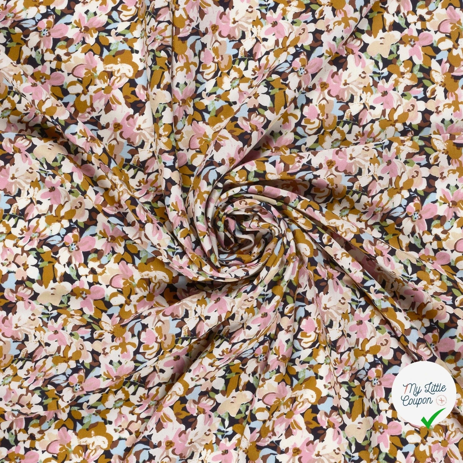Popeline de viscose fleurs ocre