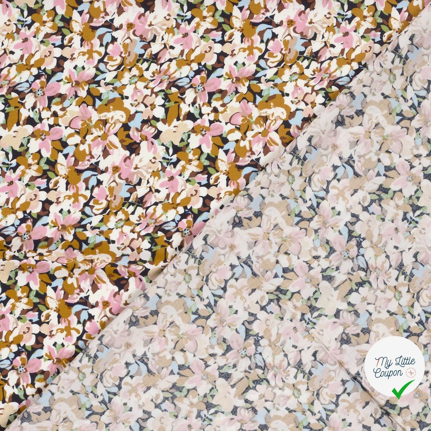 Popeline de viscose fleurs ocre