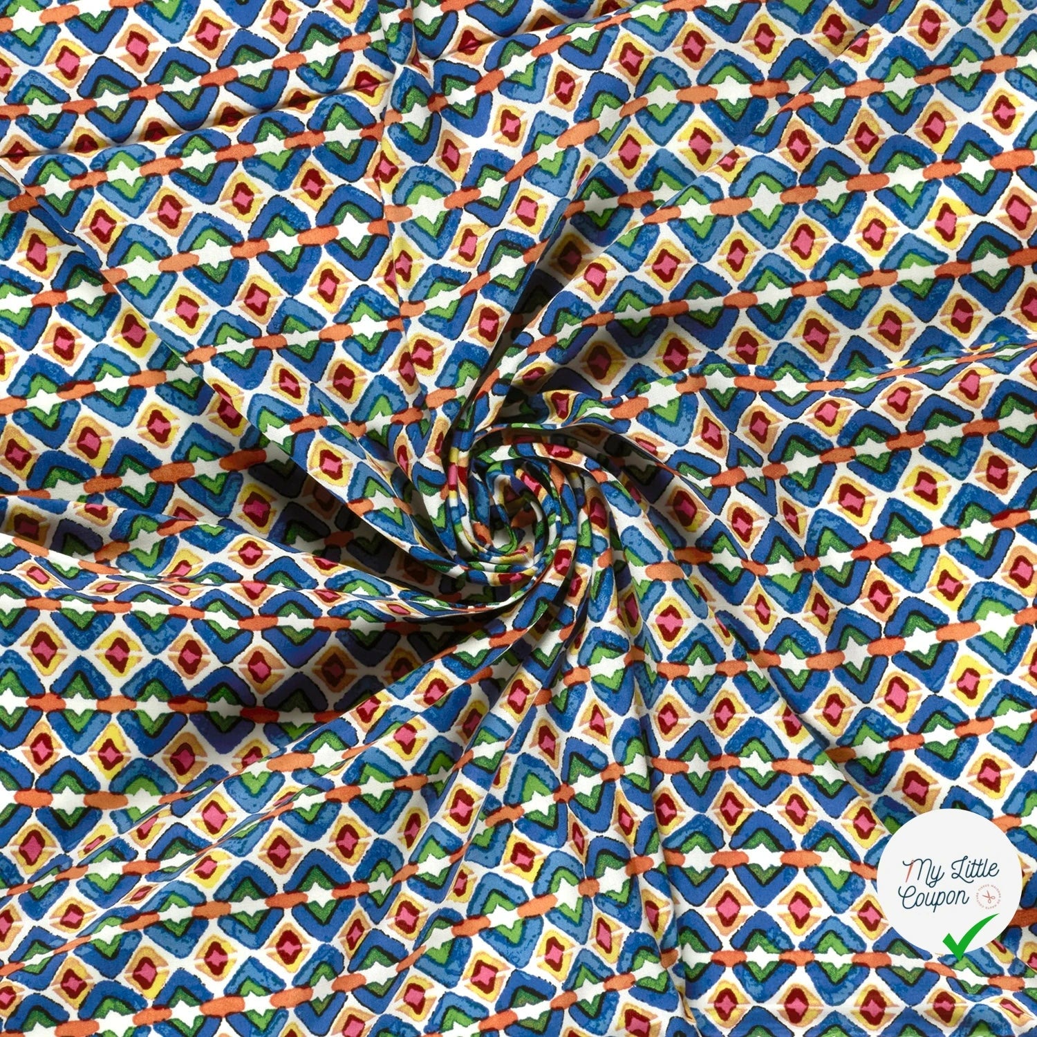 POPELINE DE VISCOSE IMPRIMÉ ABSTRAIT INDIGO - My Little Coupon