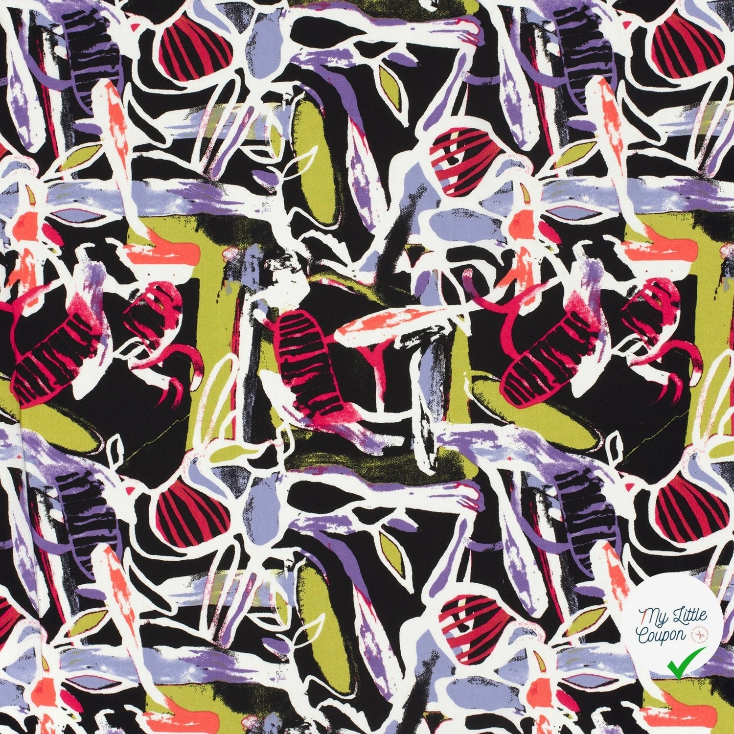 POPELINE DE VISCOSE IMPRIMÉ ABSTRAIT POURPRE - My Little Coupon