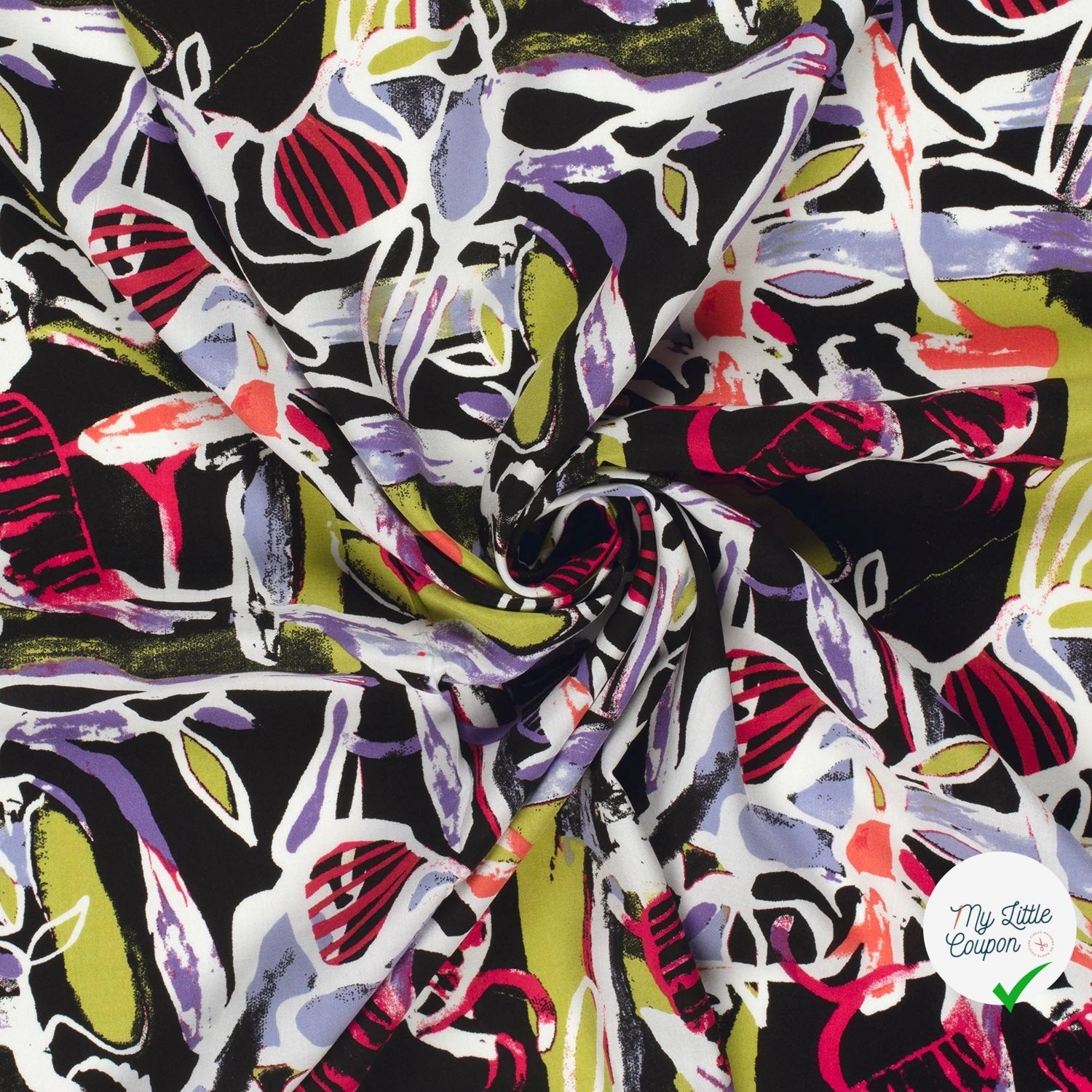 POPELINE DE VISCOSE IMPRIMÉ ABSTRAIT POURPRE - My Little Coupon