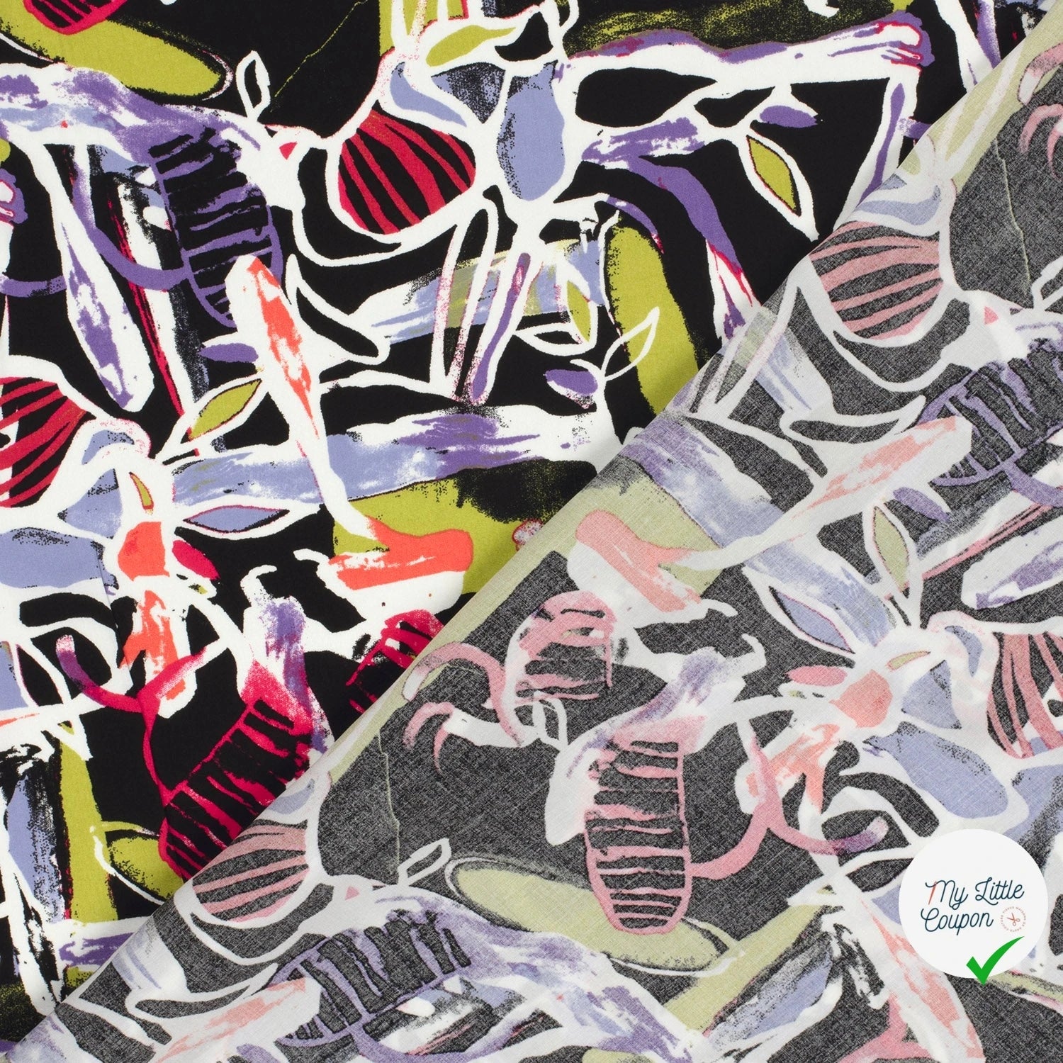 POPELINE DE VISCOSE IMPRIMÉ ABSTRAIT POURPRE - My Little Coupon