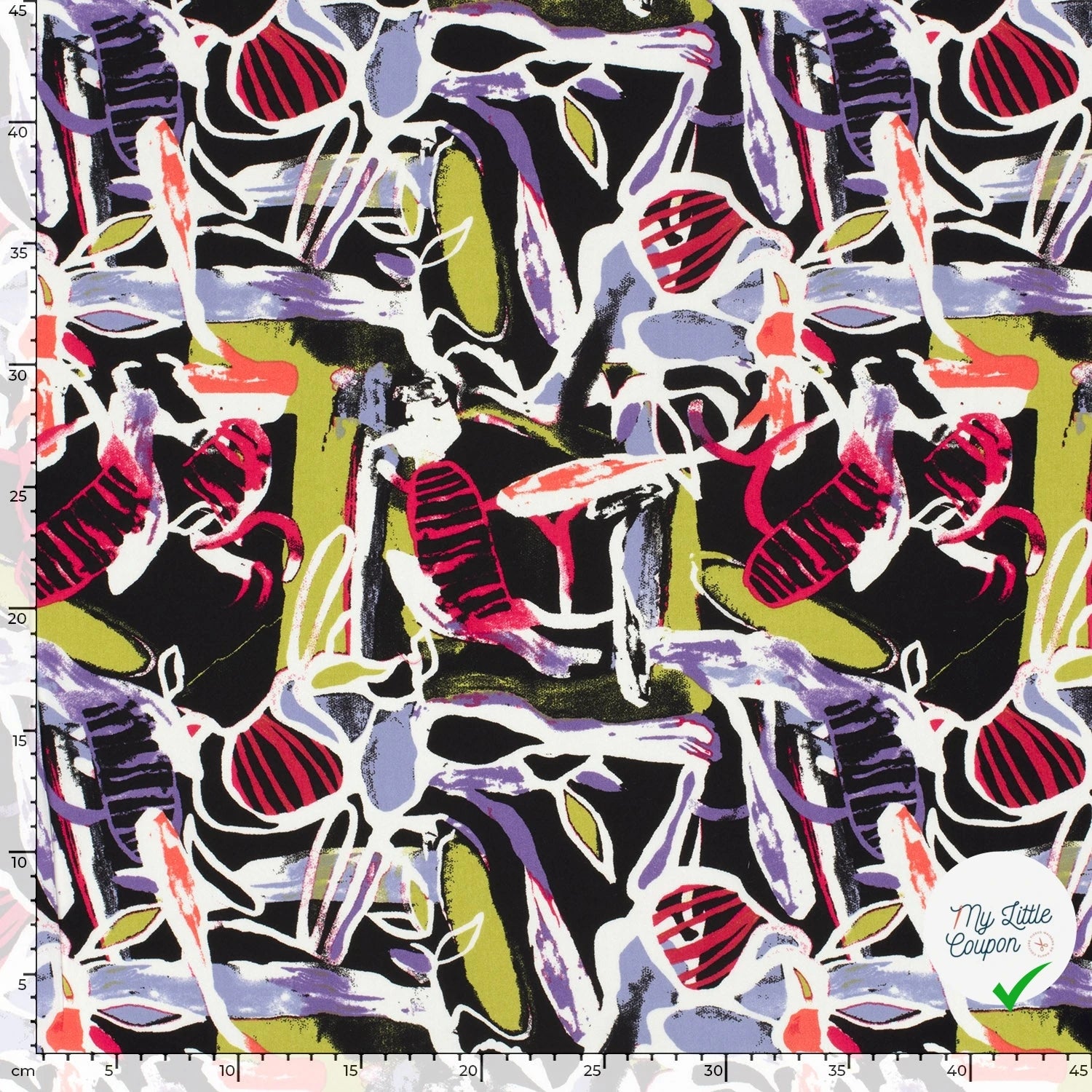 POPELINE DE VISCOSE IMPRIMÉ ABSTRAIT POURPRE - My Little Coupon