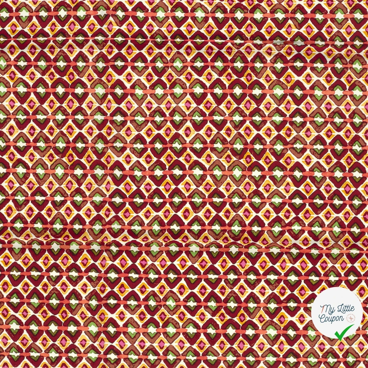 POPELINE DE VISCOSE IMPRIMÉ ABSTRAIT ROUGE BORDEAUX - My Little Coupon