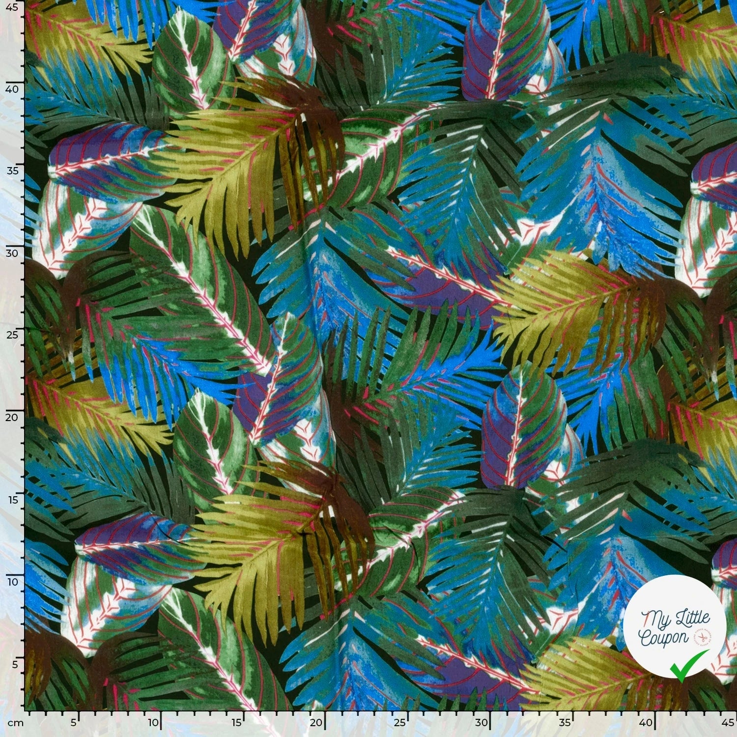 POPELINE DE VISCOSE IMPRIMÉ FEUILLES BLEU CANARD - My Little Coupon