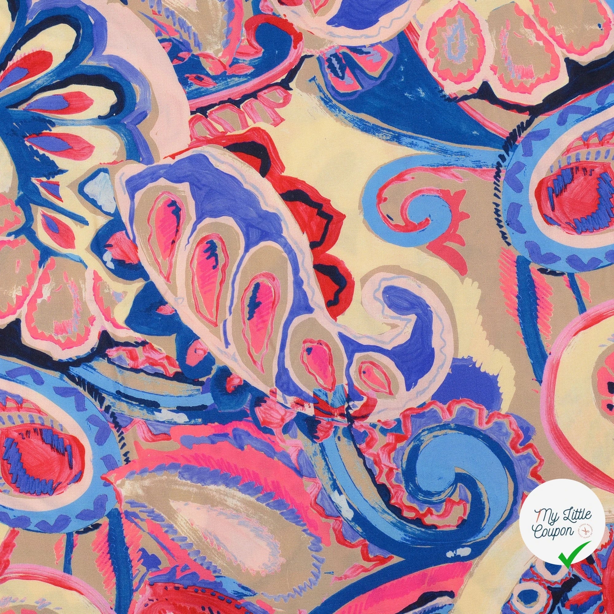 POPELINE DE VISCOSE PAISLEY IMPRIMÉ NUMÉRIQUE BLEU - My Little Coupon