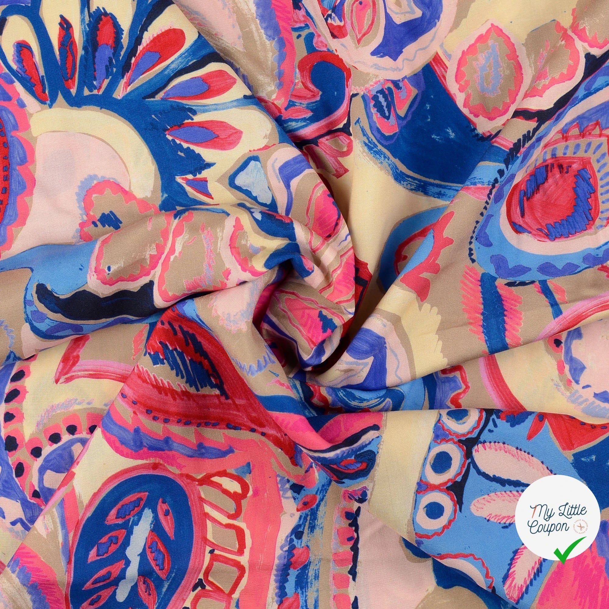 POPELINE DE VISCOSE PAISLEY IMPRIMÉ NUMÉRIQUE BLEU - My Little Coupon