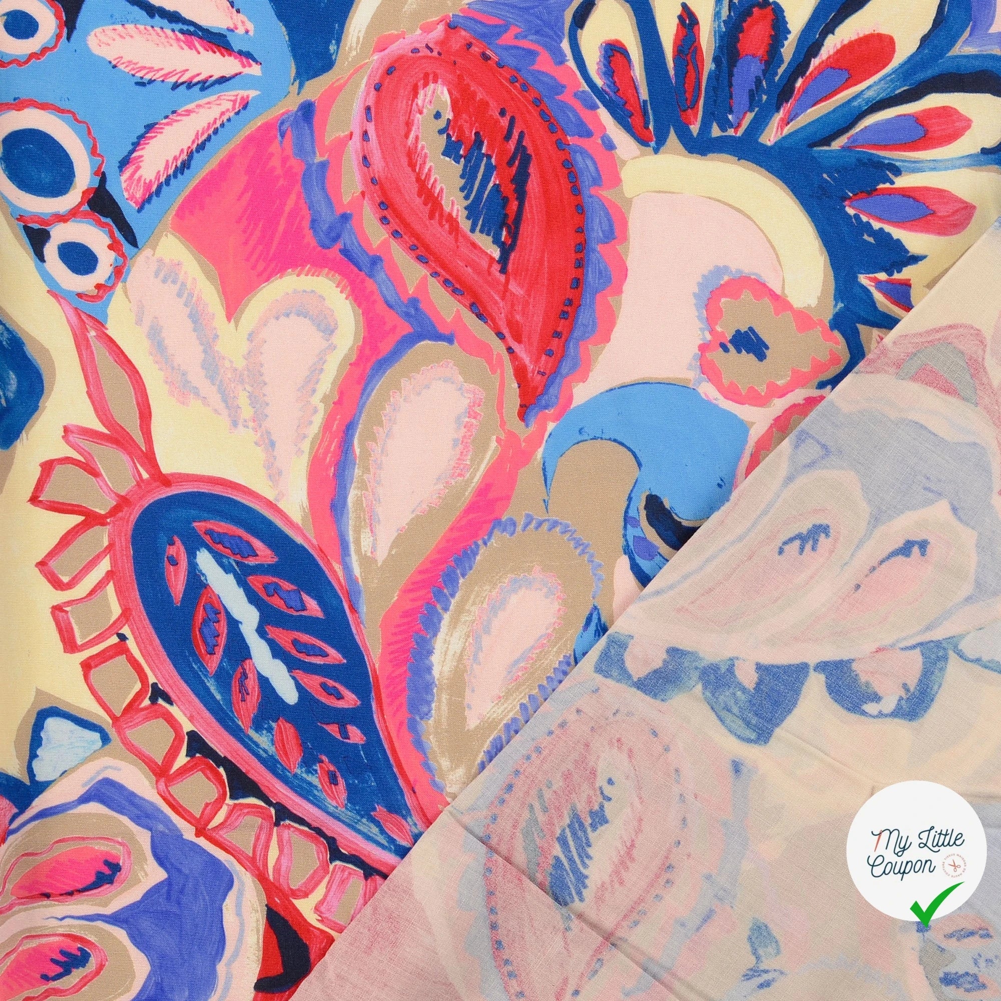 POPELINE DE VISCOSE PAISLEY IMPRIMÉ NUMÉRIQUE BLEU - My Little Coupon