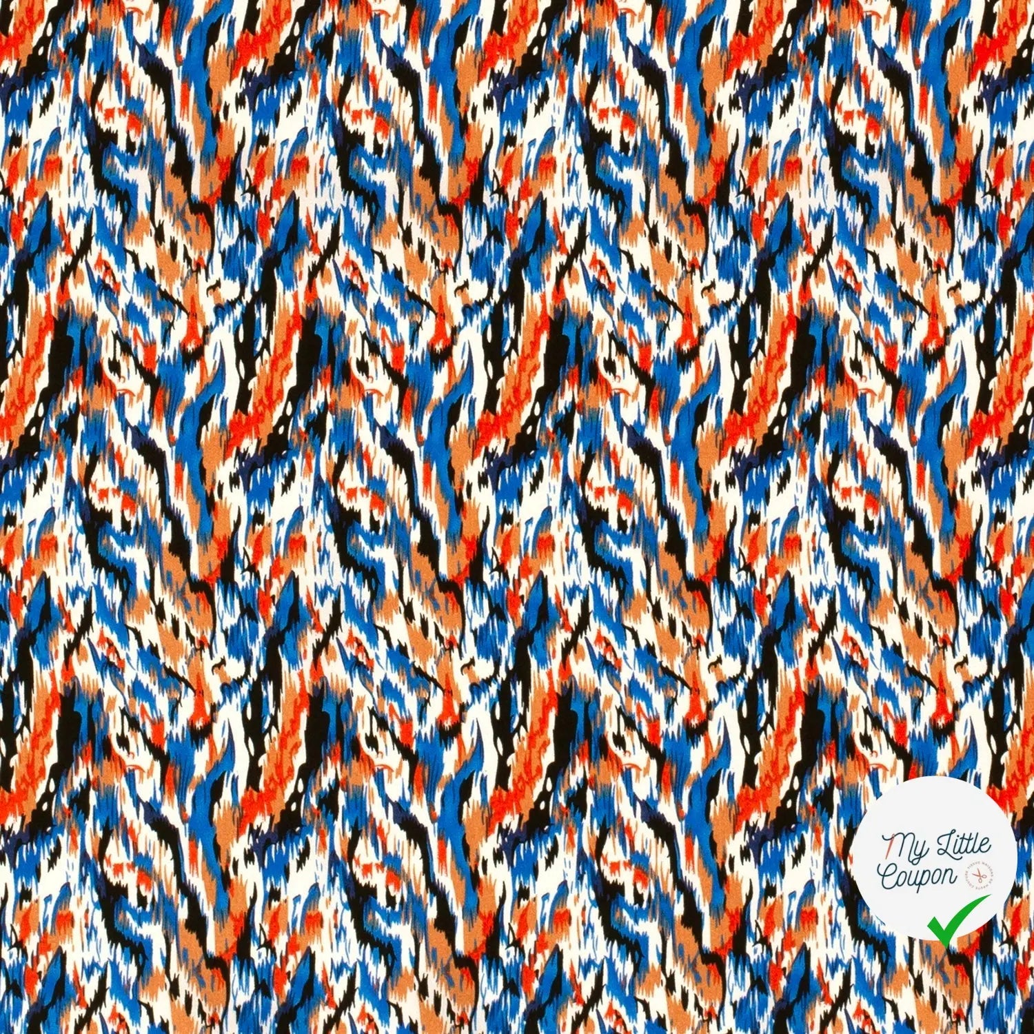 POPELINE DE VISCOSE TISSU IMPRIMÉ ABSTRAIT COBALT - My Little Coupon