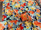 POPELINE DE VISCOSE TISSU IMPRIMÉ FLEURS BLEU MARINE - My Little Coupon