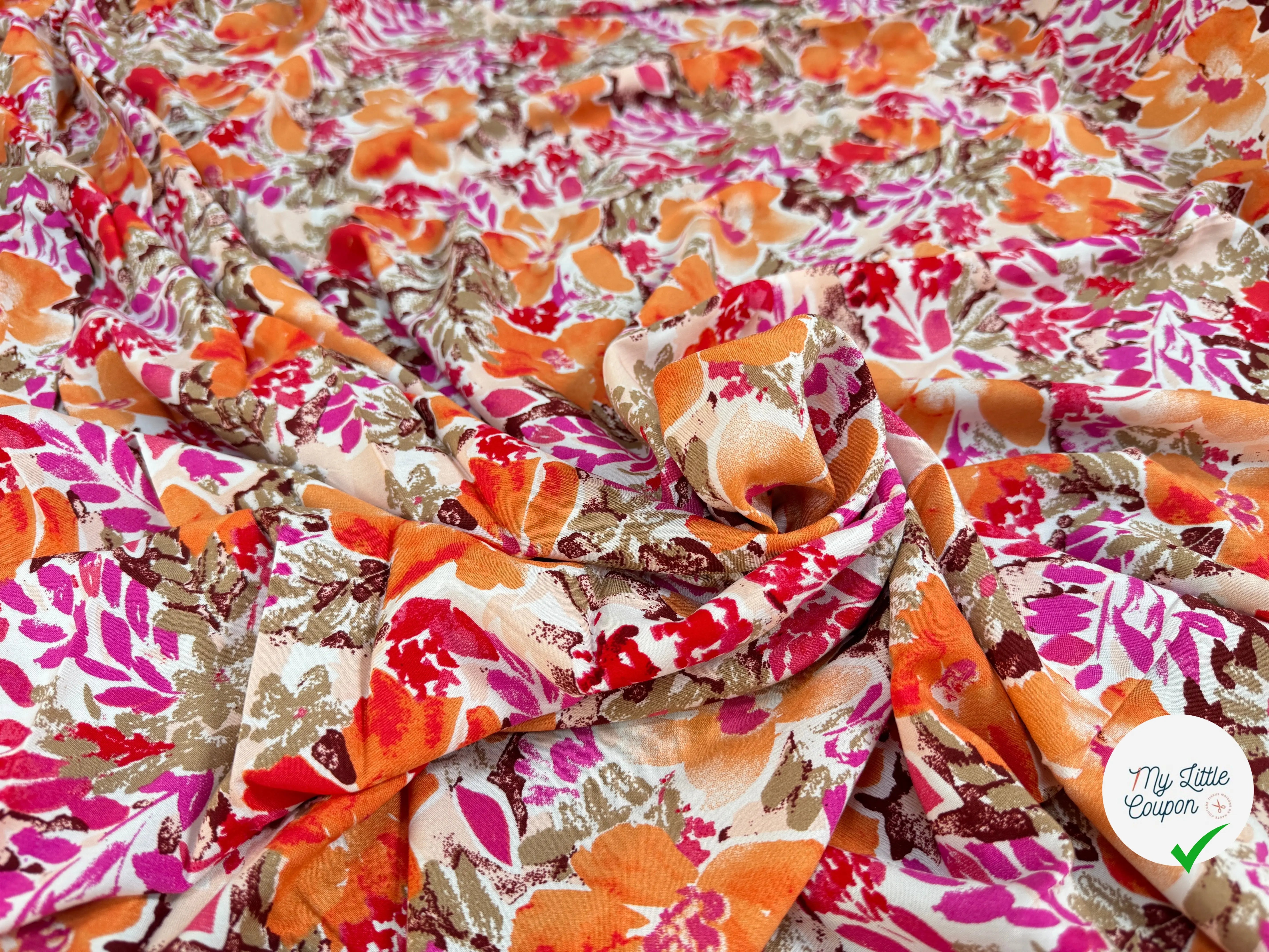 POPELINE DE VISCOSE TISSU IMPRIMÉ FLEURS FUCHSIA - My Little Coupon